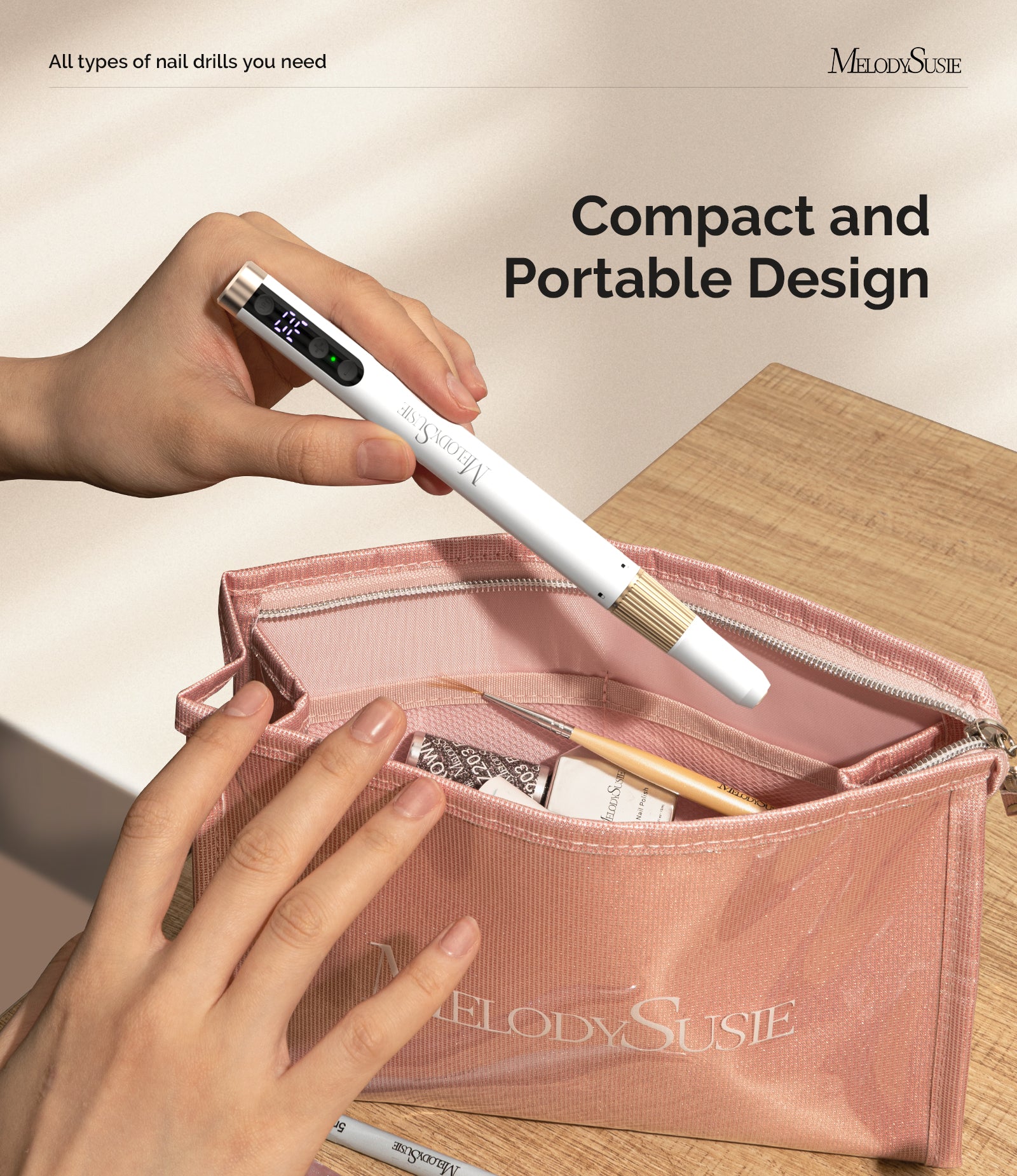 PM180G Pen-Shaped Ultra-Slim Rechargeable Nail Drill 30,000RPM - White - 图片3