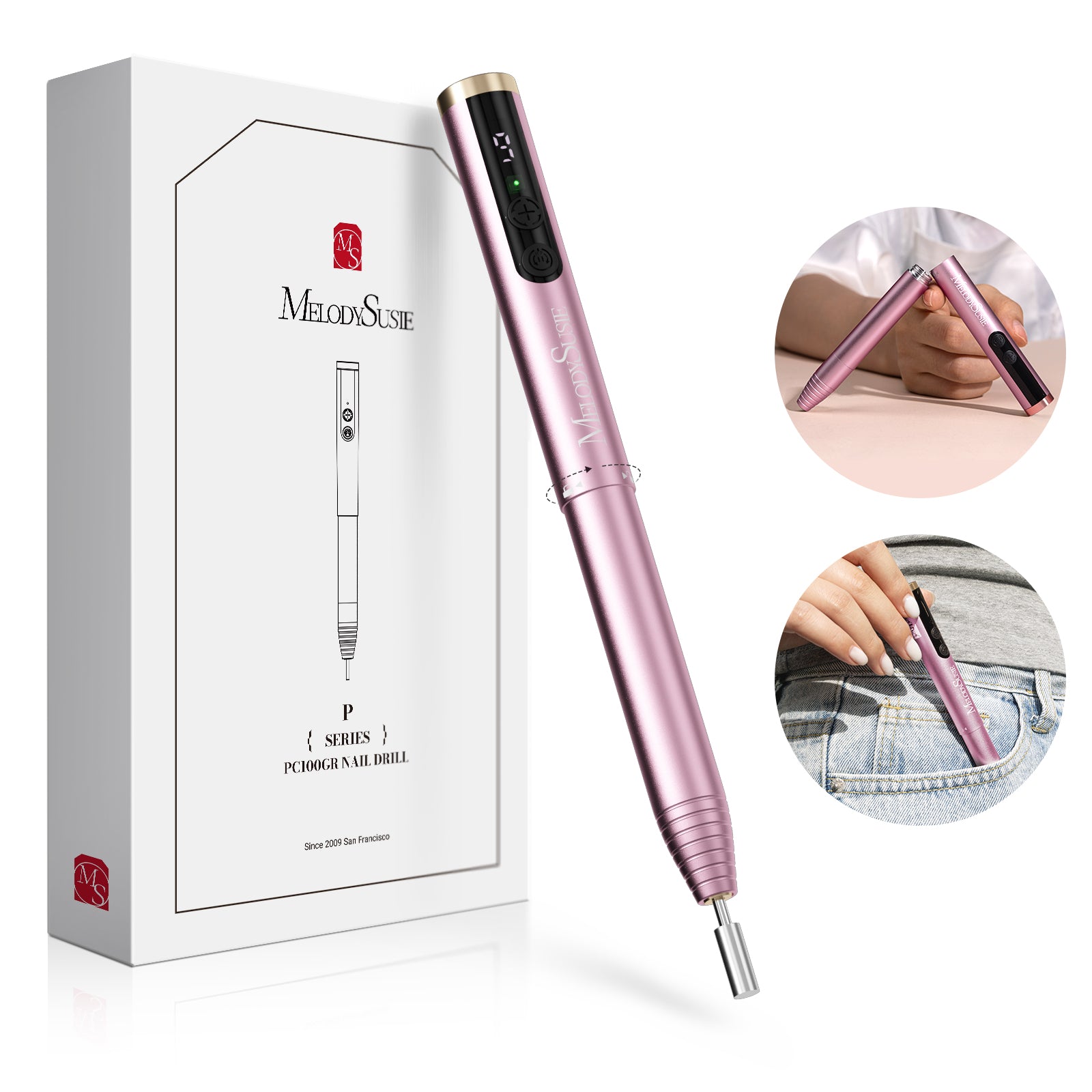 PocketNail PC100GR/PC100G Pen-Shaped Innovative Portable Rechargeable Nail Drill 20,000RPM - 图片3