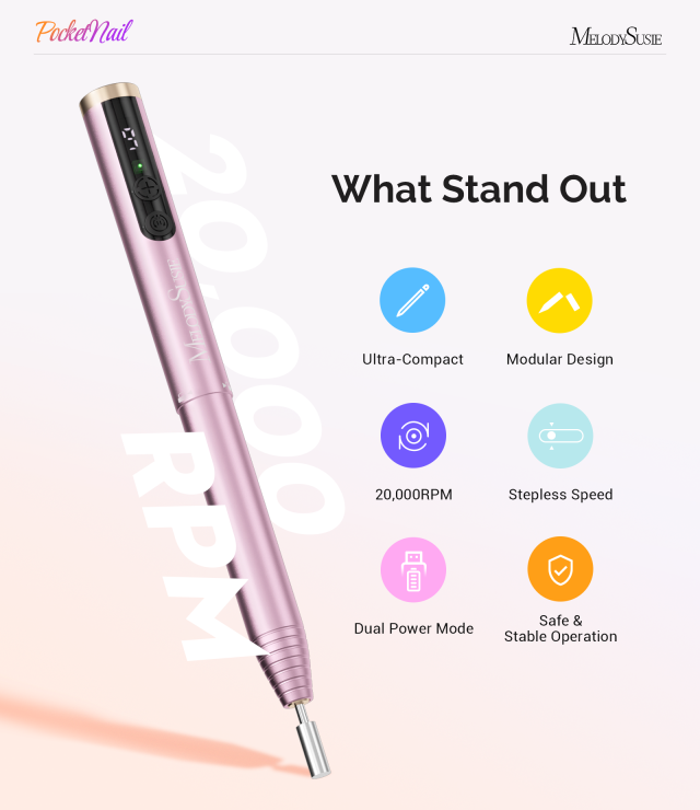 PocketNail PC100GR/PC100G Pen-Shaped Innovative Portable Rechargeable Nail Drill 20,000RPM