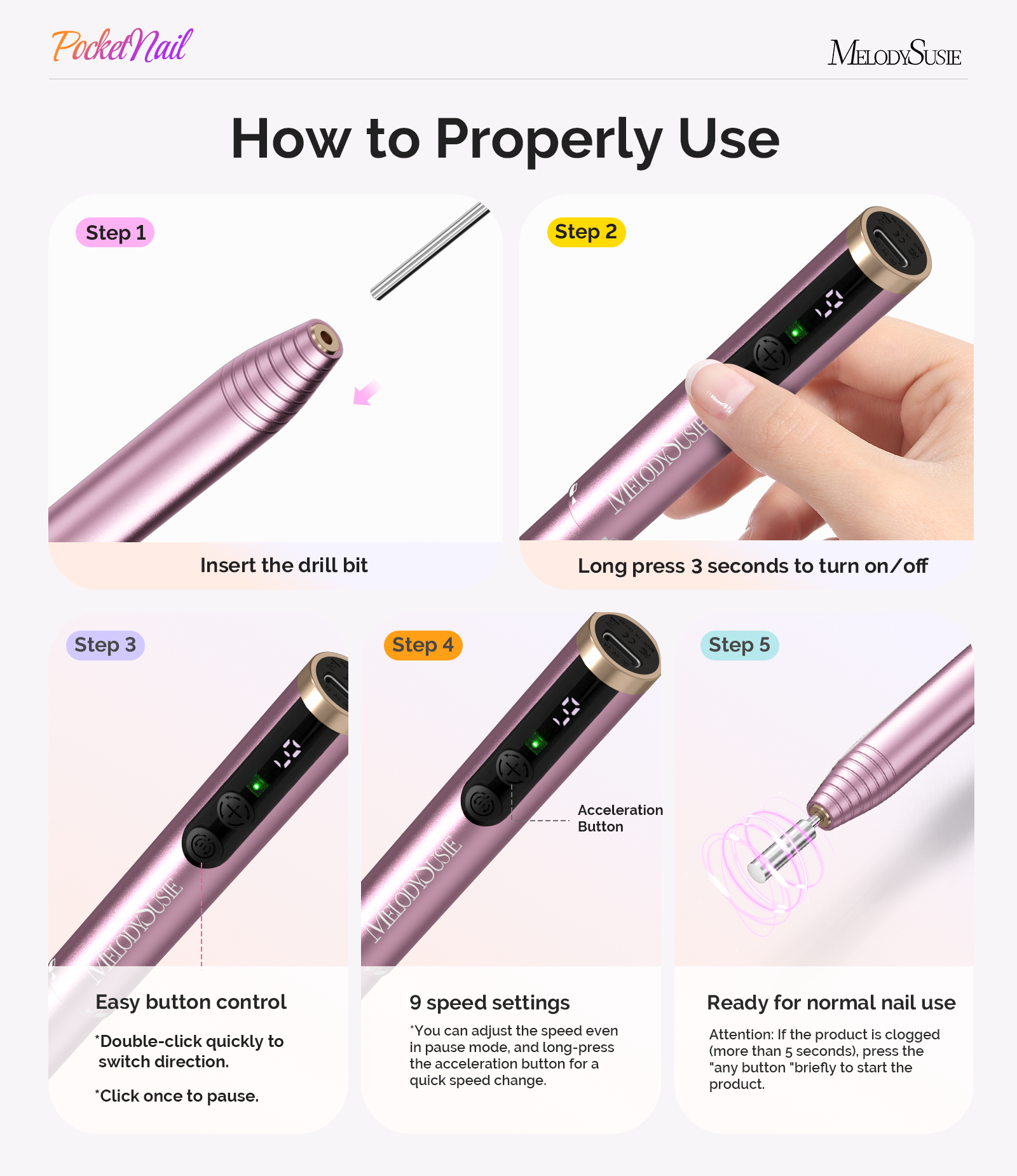PocketNail PC100GR/PC100G Pen-Shaped Innovative Portable Rechargeable Nail Drill 20,000RPM - 图片8