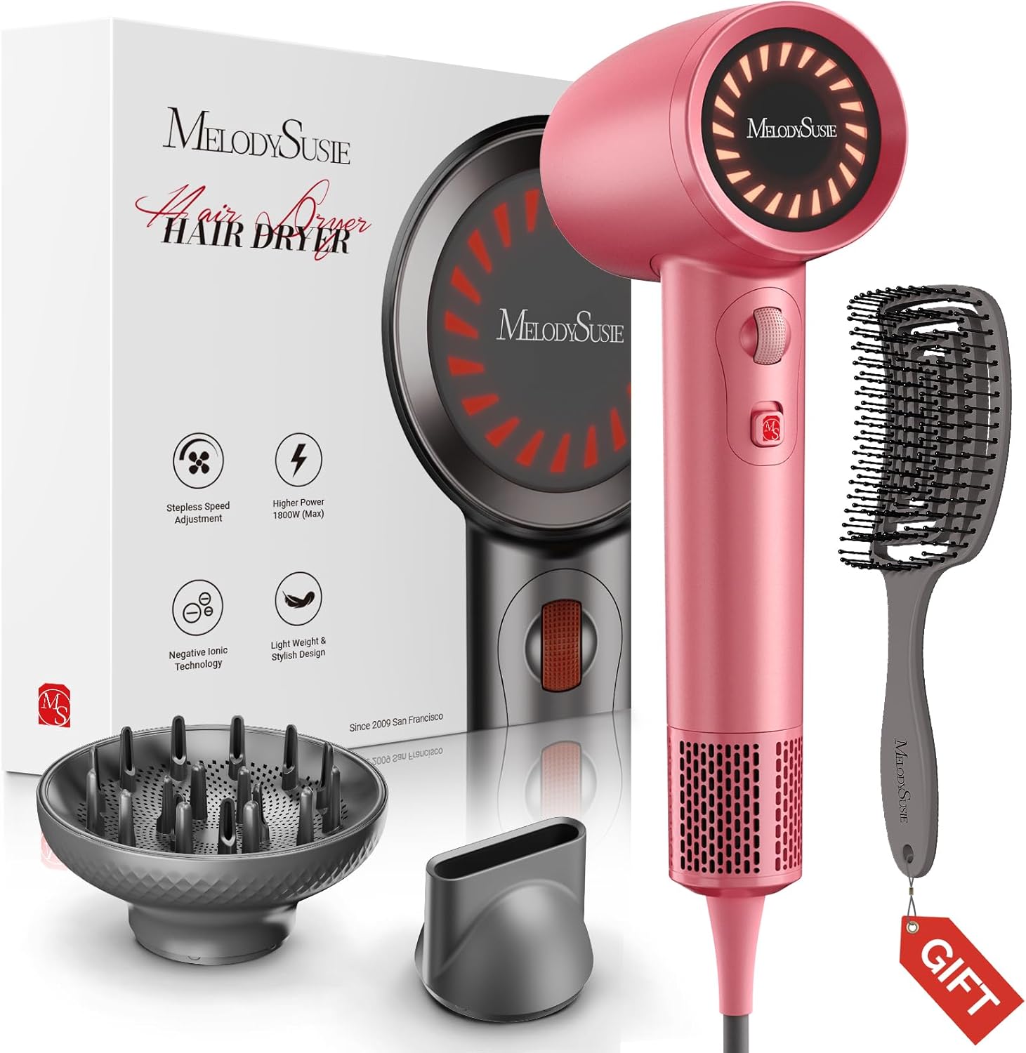 Portable Ionic Hair Dryer 120,000 RPM Gift Box - Rose (US ONLY)