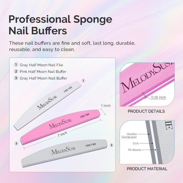 Professional Nail Files and Buffers 16Pcs Kit - 100/180 Grit
