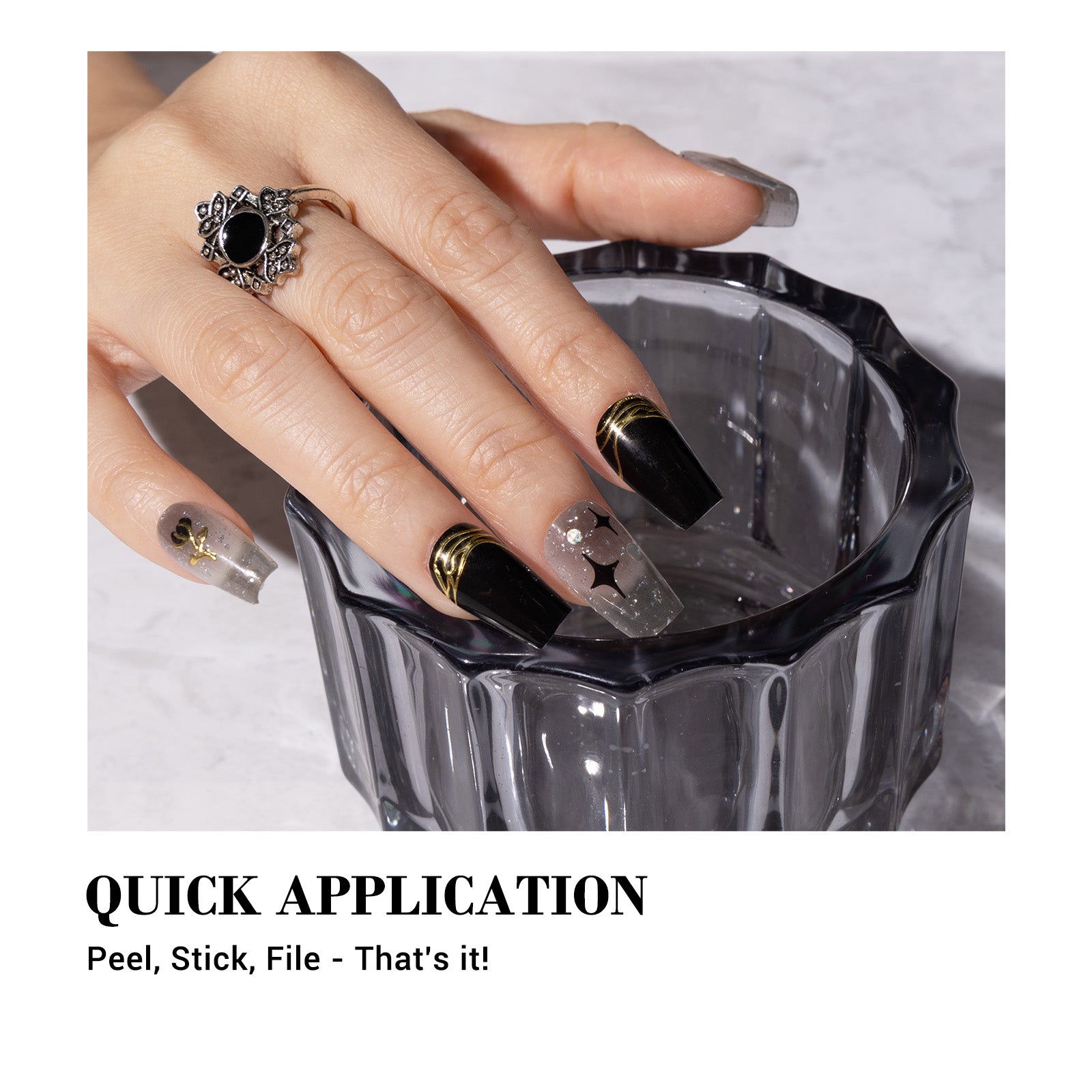 Qcoat Fully Cured Gel Nail Strips - Black Cross Stars(US ONLY) - 图片2