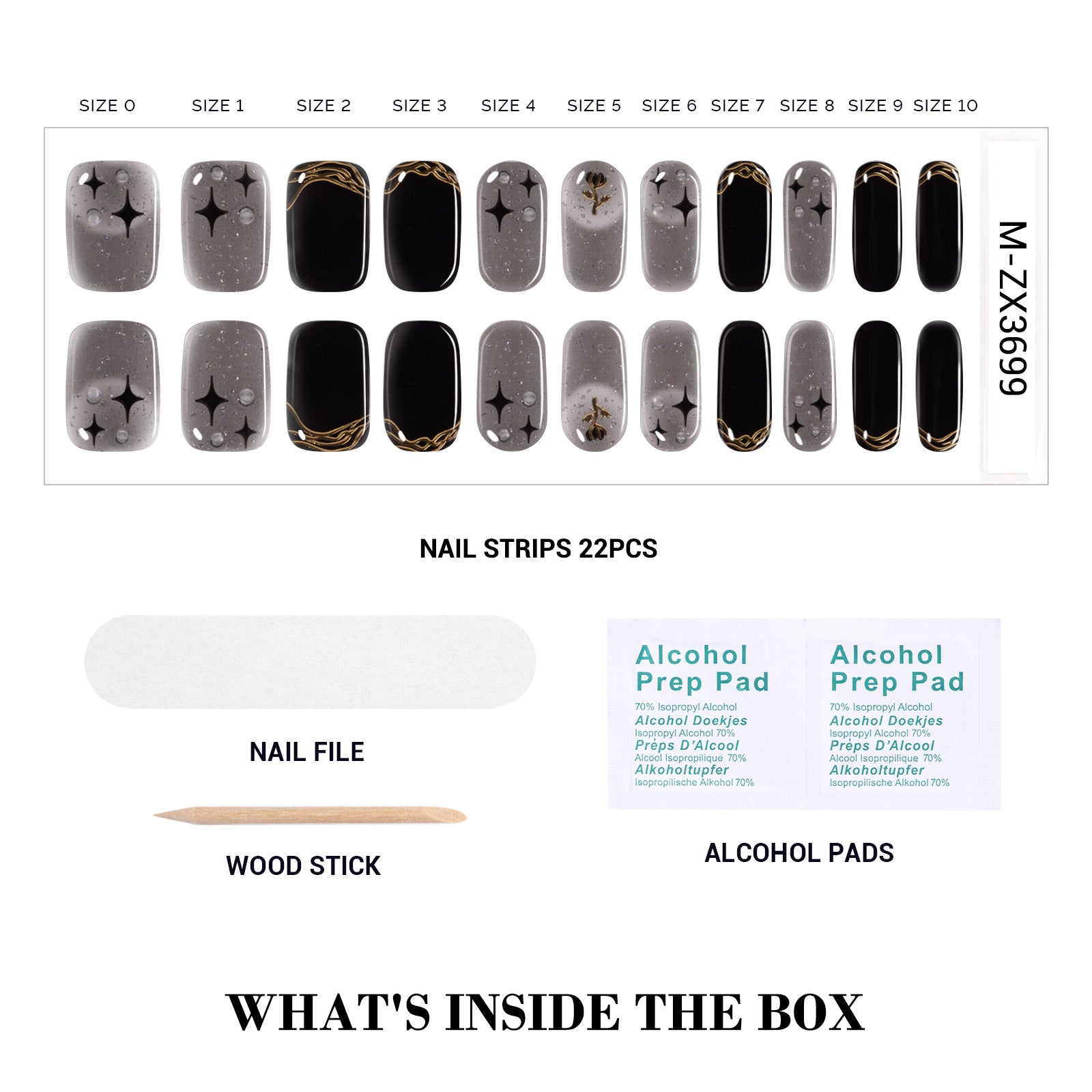 Qcoat Fully Cured Gel Nail Strips - Black Cross Stars(US ONLY) - 图片3