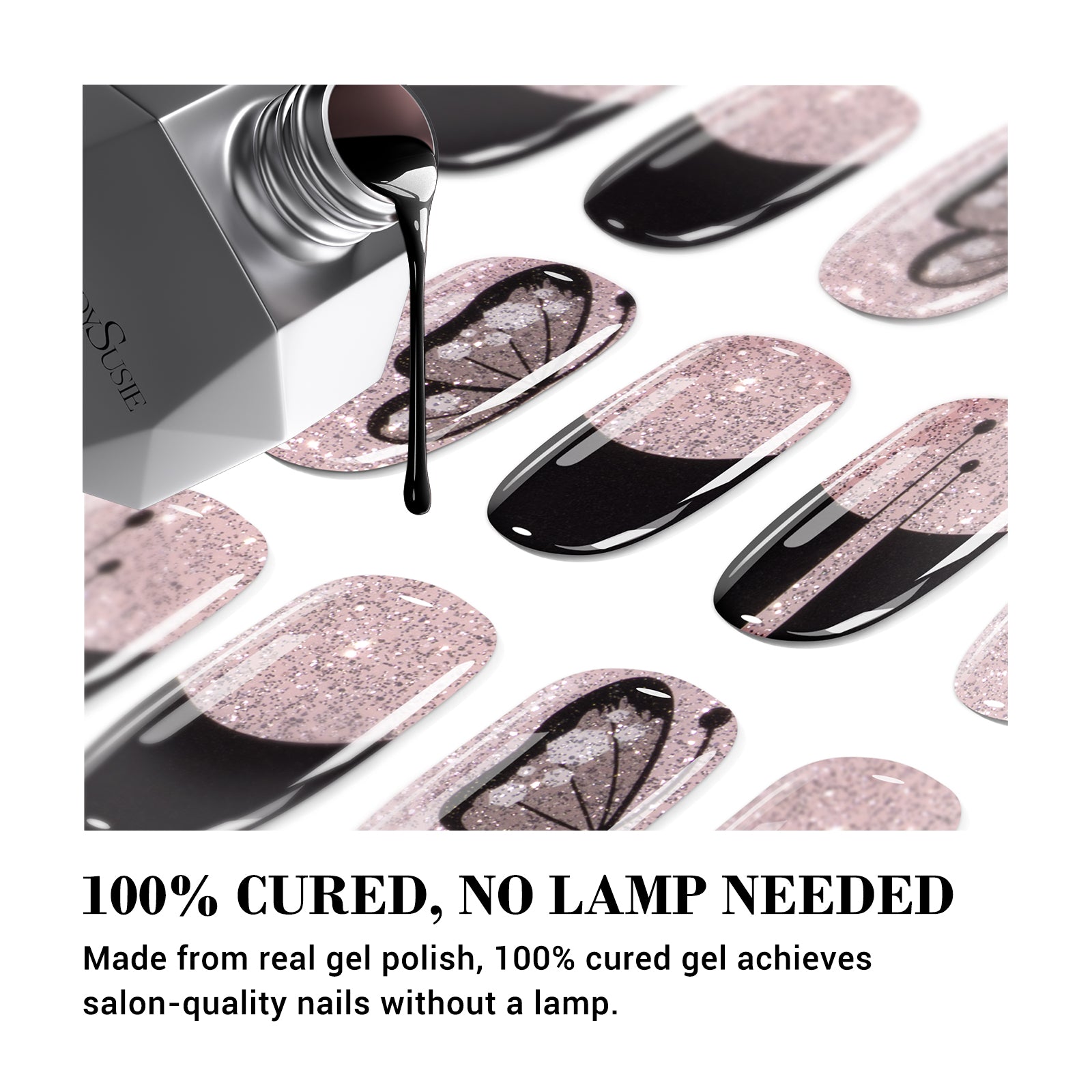 Qcoat Fully Cured Gel Nail Strips - Black French Butterfly(US ONLY) - 图片2