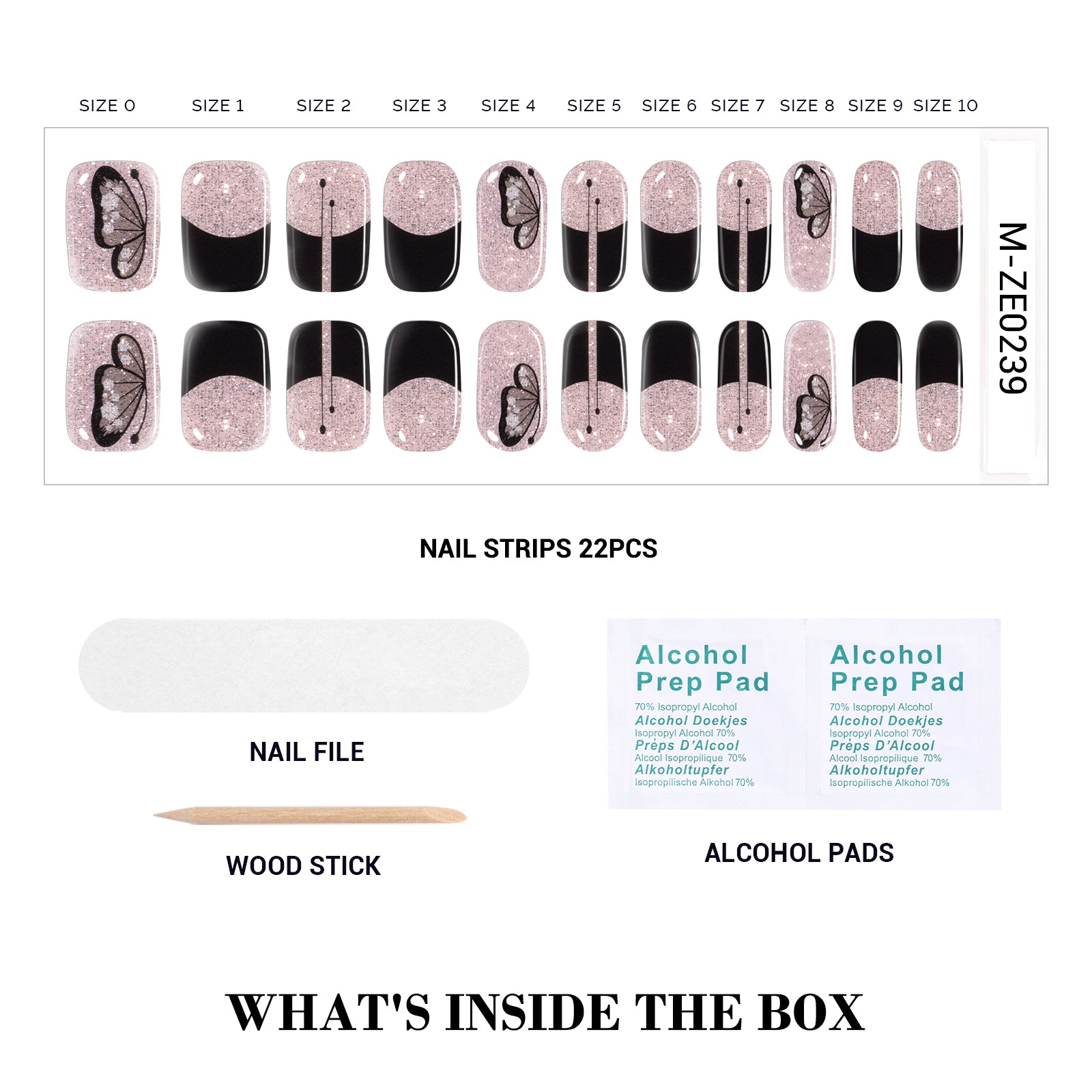 Qcoat Fully Cured Gel Nail Strips - Black French Butterfly(US ONLY) - 图片3