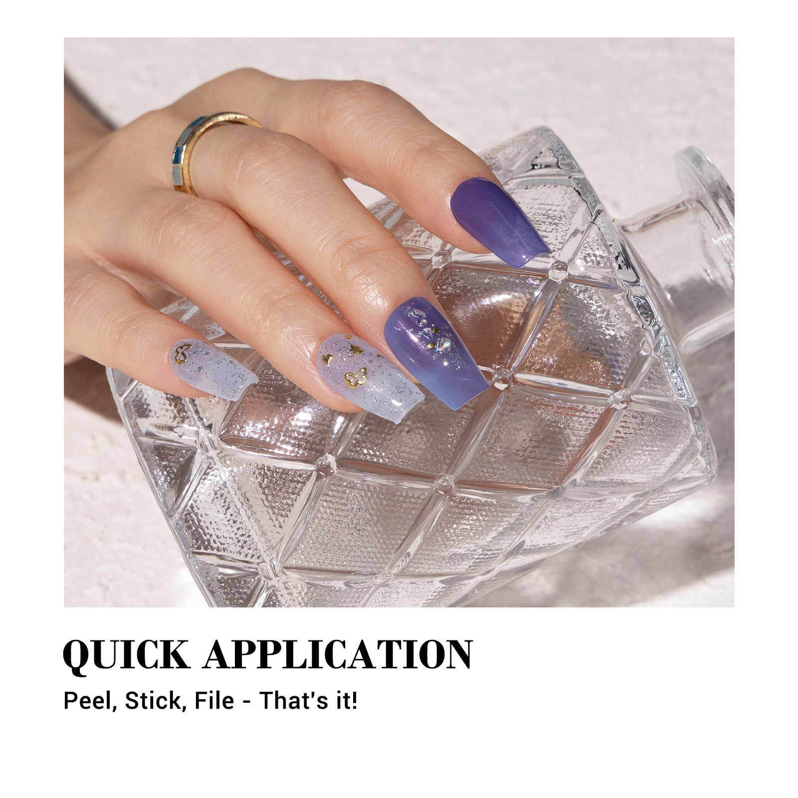 Qcoat Fully Cured Gel Nail Strips - Blue Butterflies(US ONLY) - 图片5