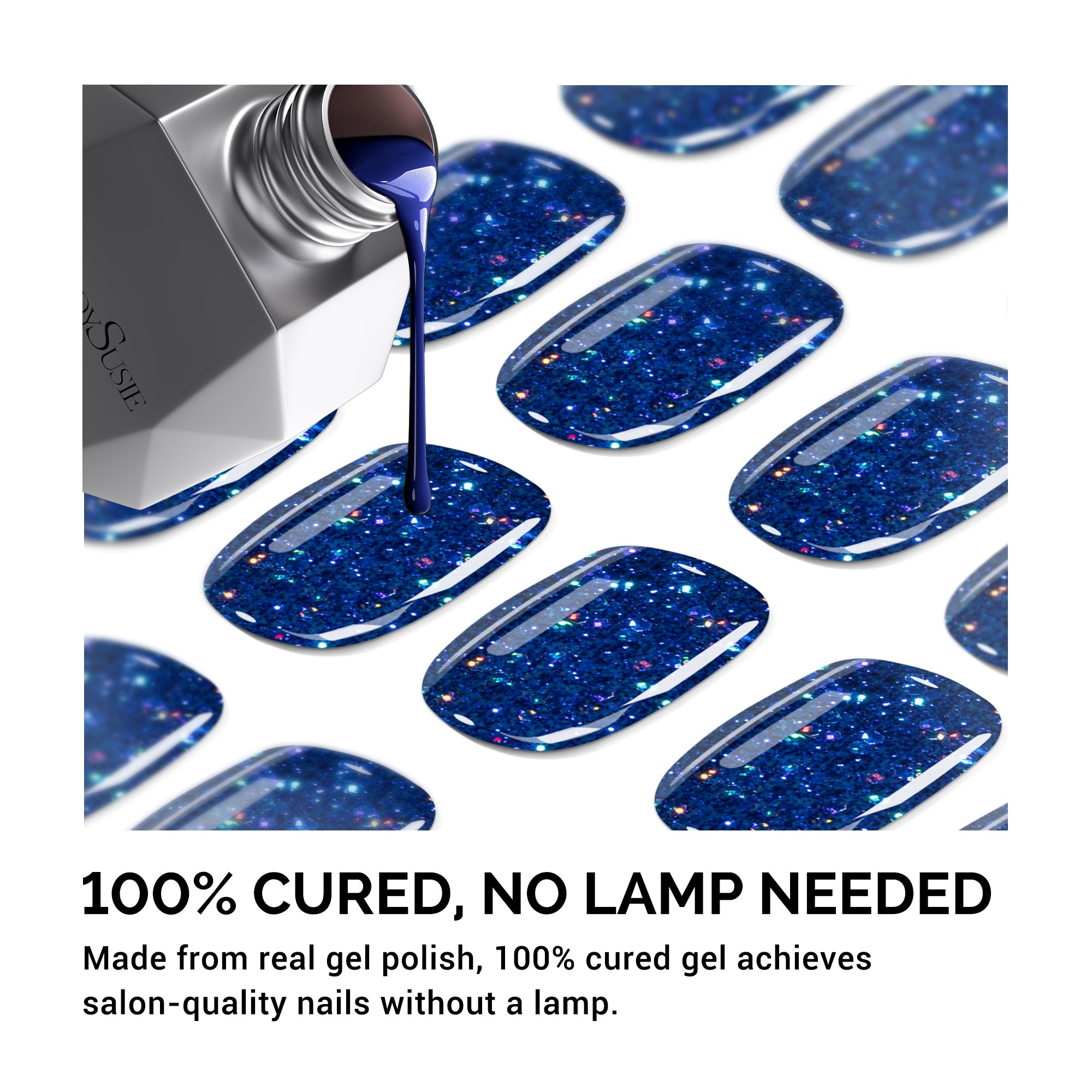 Qcoat Pedicure Fully Cured Gel Nail Strips-Blue Glitter(US ONLY) - 图片2