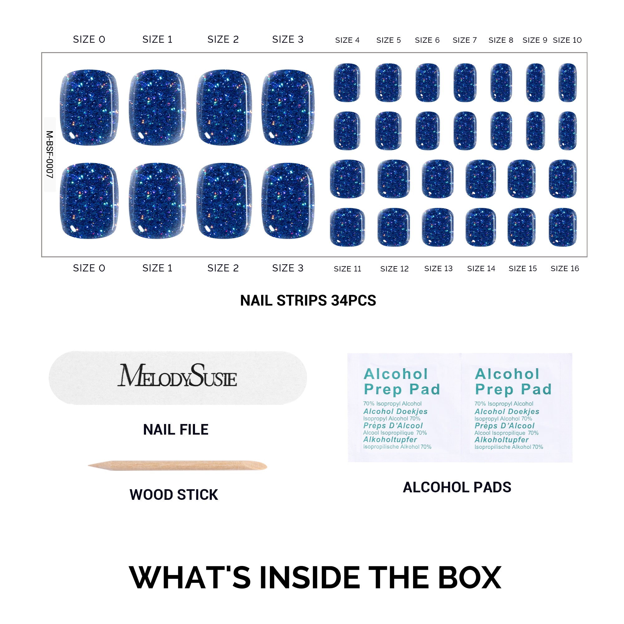 Qcoat Pedicure Fully Cured Gel Nail Strips-Blue Glitter(US ONLY) - 图片4