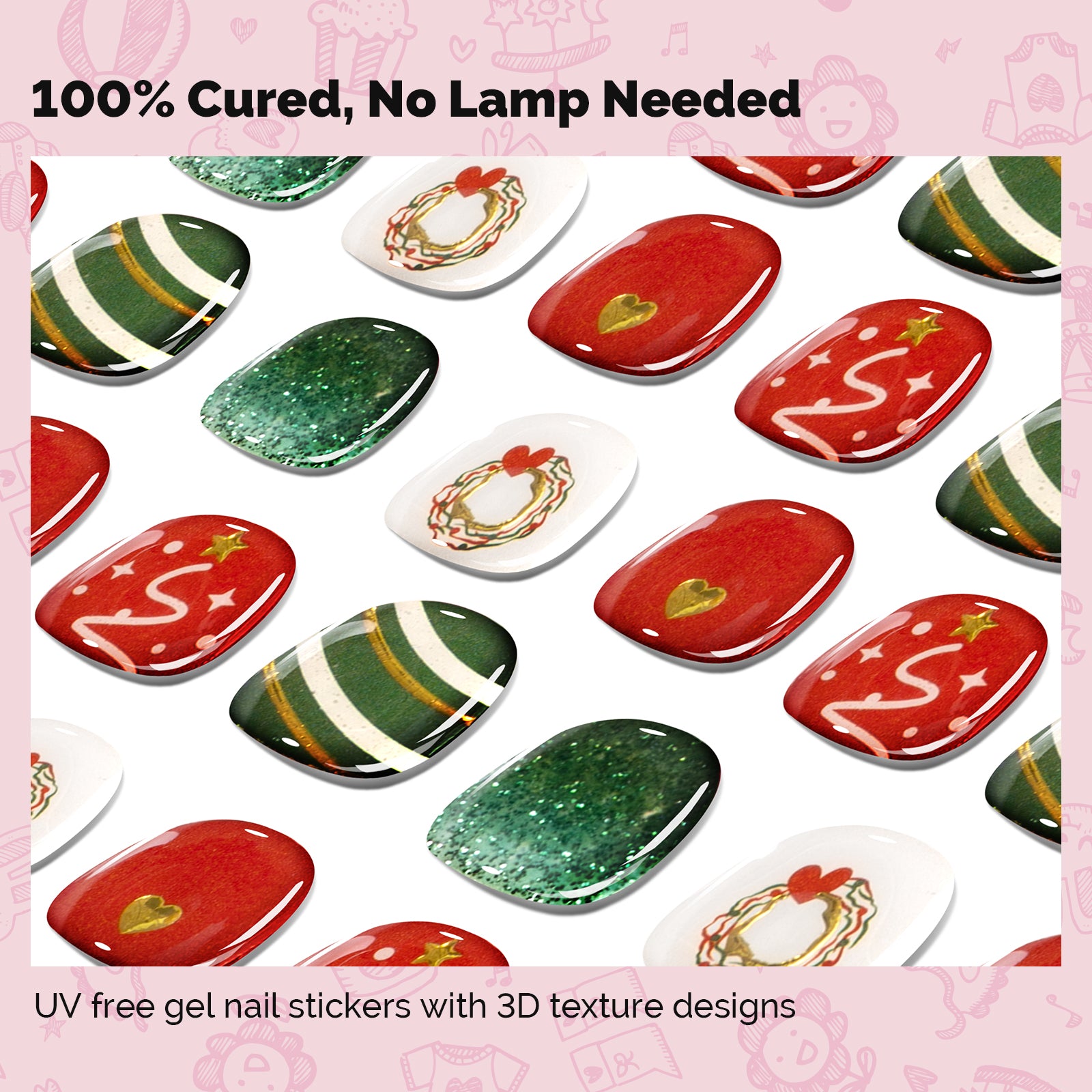 Qcoat Fully Cured Gel Nail Strips for Kids - Merry Festival - 图片2