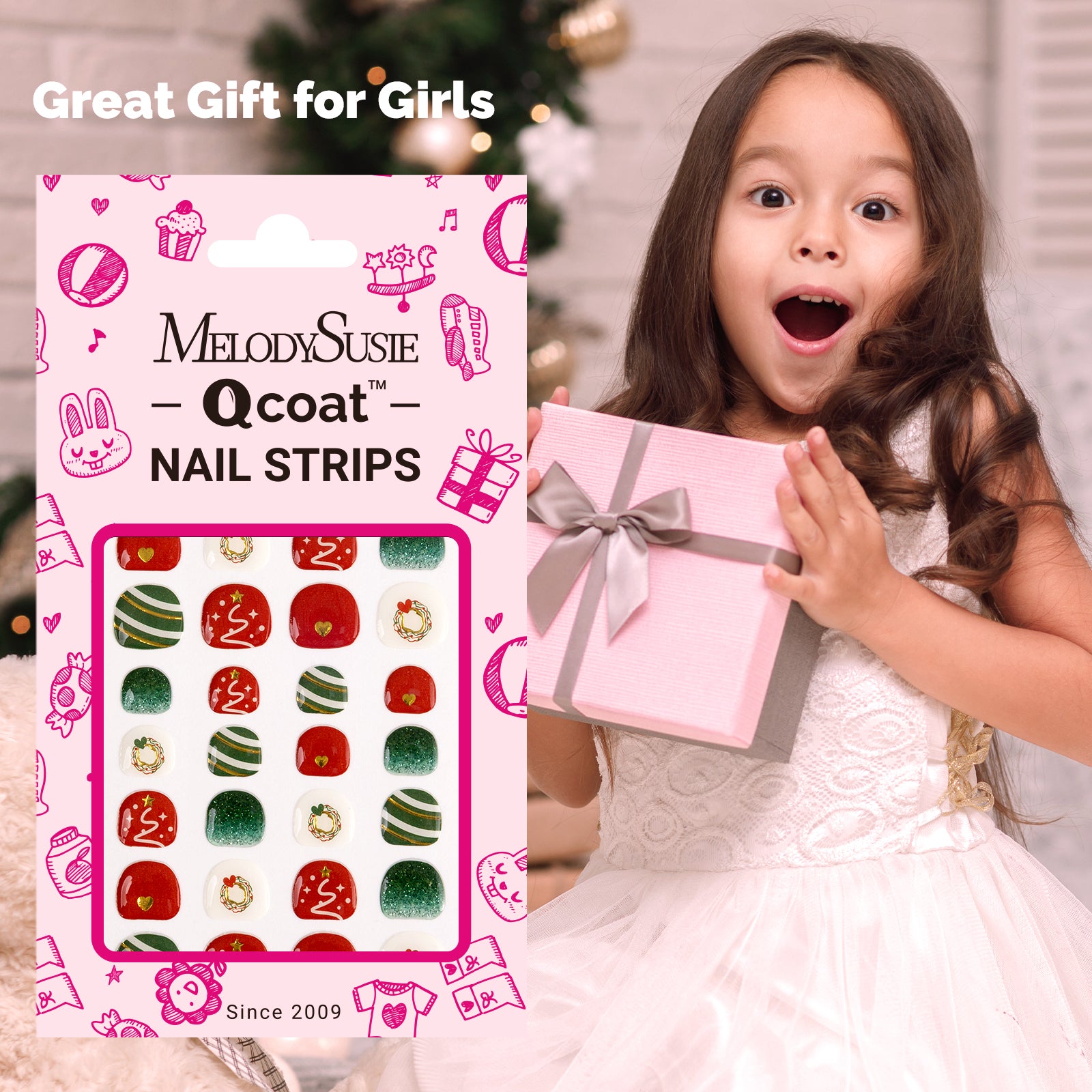 Qcoat Fully Cured Gel Nail Strips for Kids - Merry Festival - 图片6