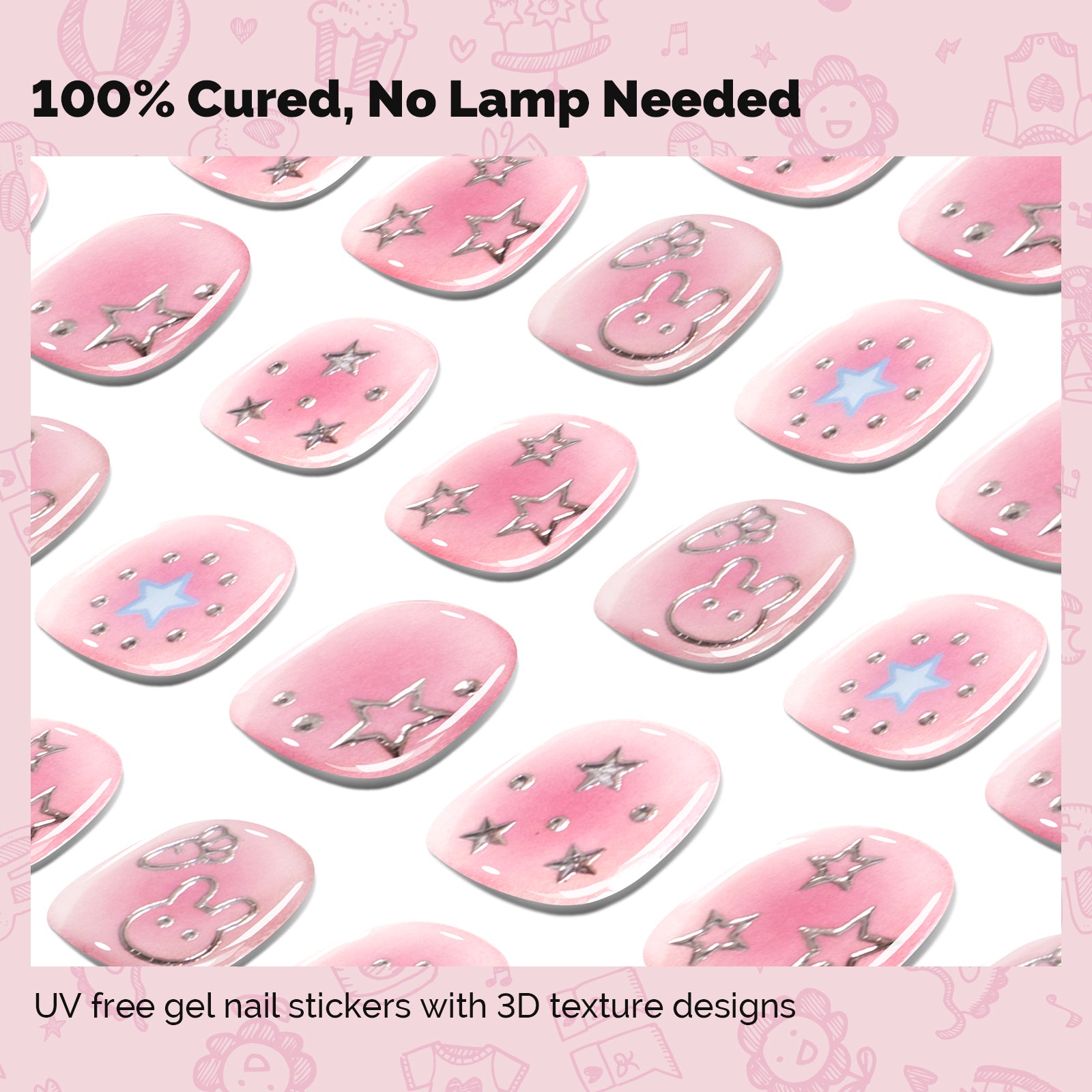 Qcoat Fully Cured Gel Nail Strips for Kids - Pink Starry Sky - 图片2