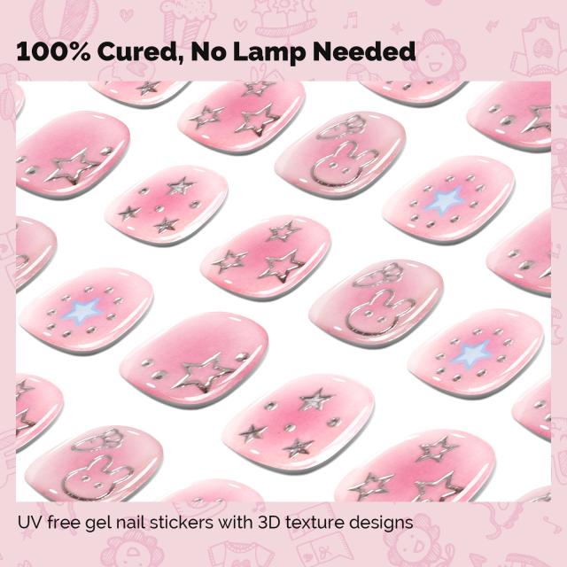 Qcoat Fully Cured Gel Nail Strips for Kids - Pink Starry Sky