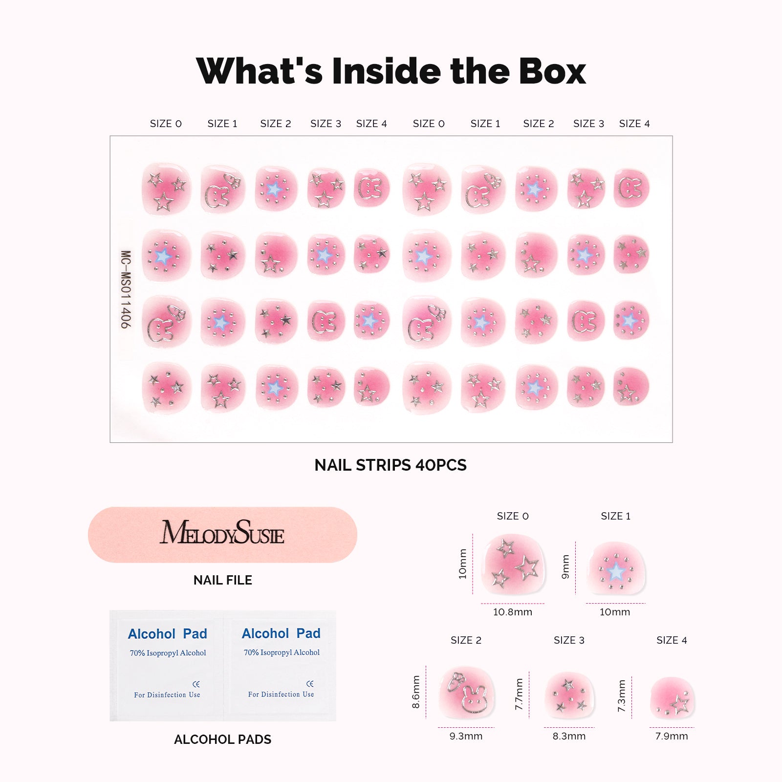 Qcoat Fully Cured Gel Nail Strips for Kids - Pink Starry Sky - 图片4