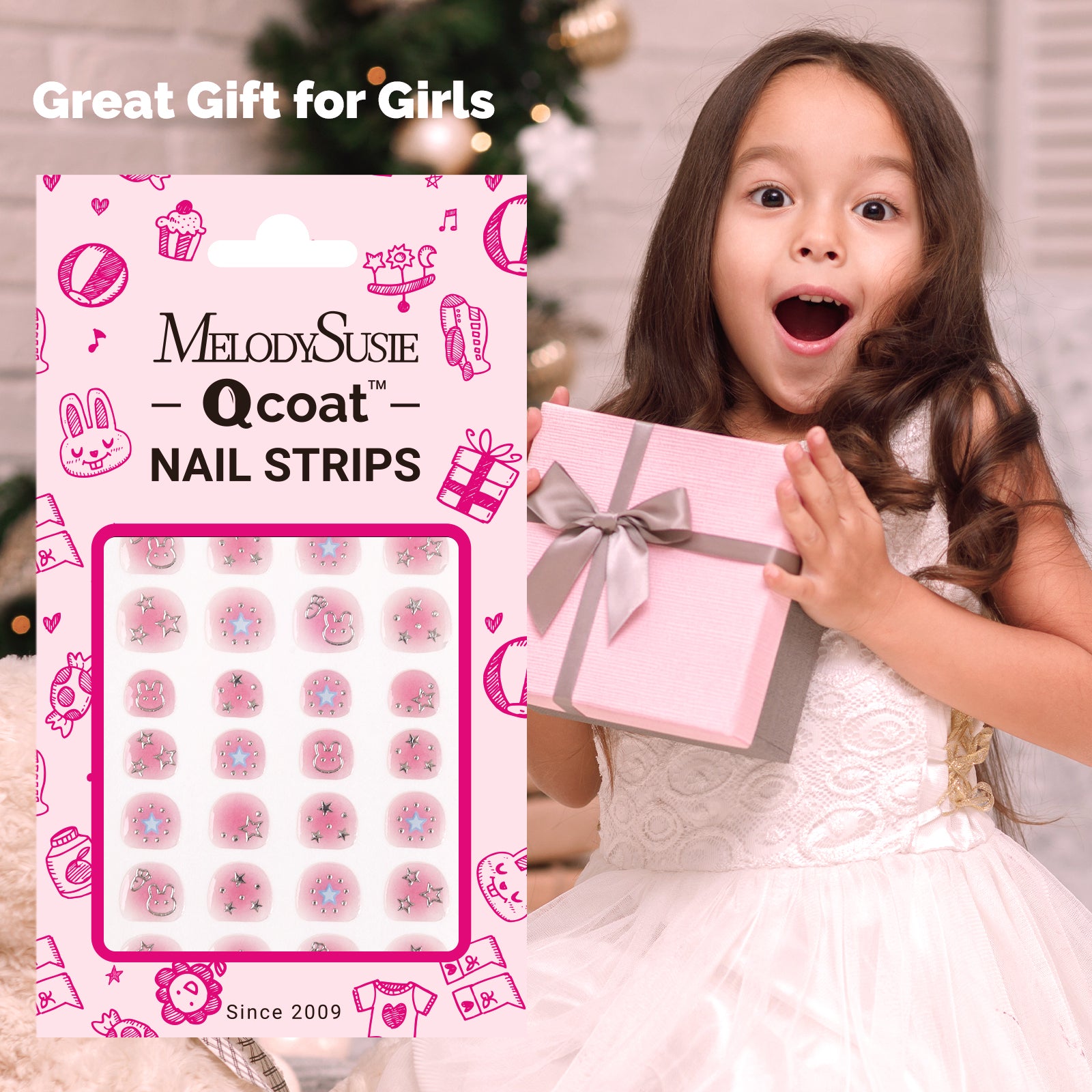Qcoat Fully Cured Gel Nail Strips for Kids - Pink Starry Sky - 图片6