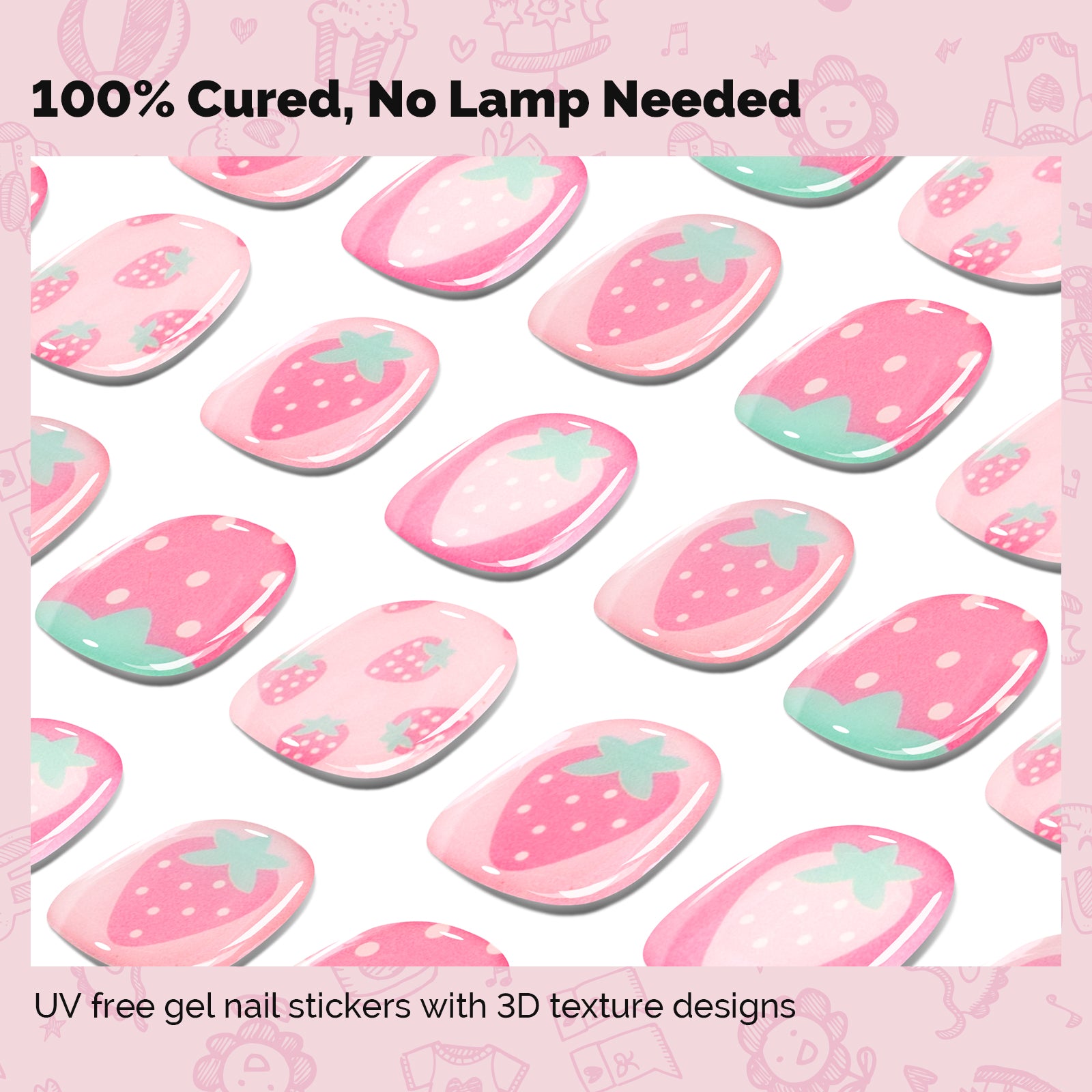 Qcoat Fully Cured Gel Nail Strips for Kids - Sweetheart Strawberry - 图片2