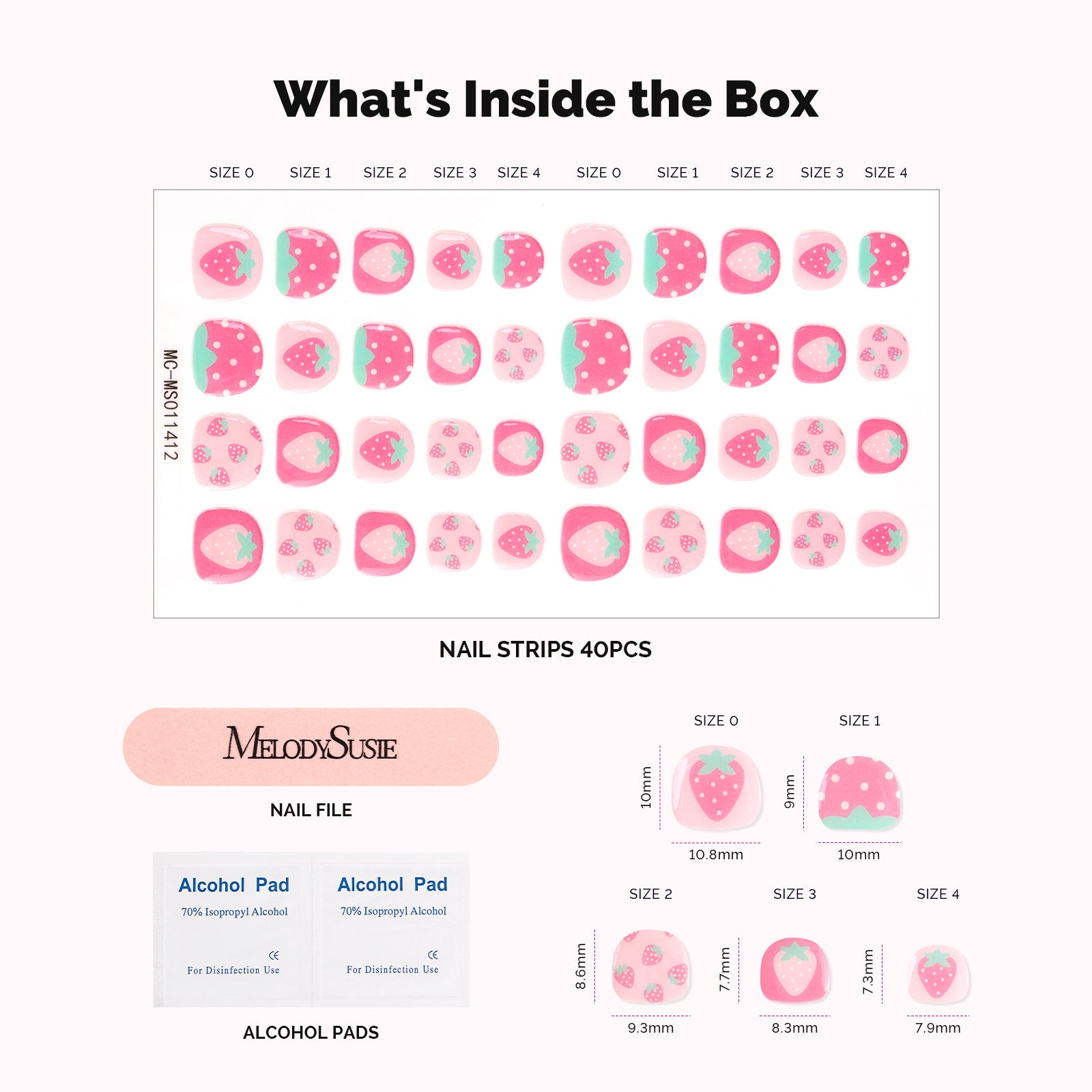 Qcoat Fully Cured Gel Nail Strips for Kids - Sweetheart Strawberry - 图片4