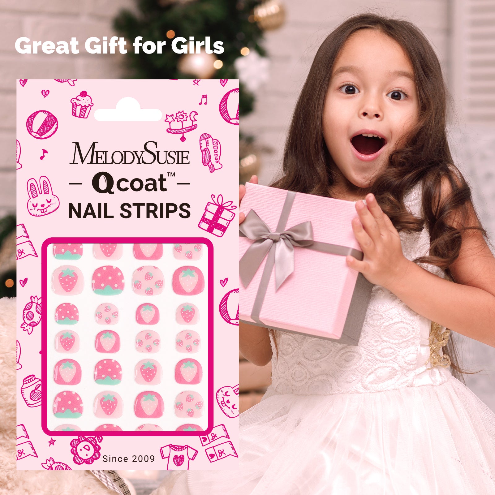 Qcoat Fully Cured Gel Nail Strips for Kids - Sweetheart Strawberry - 图片6