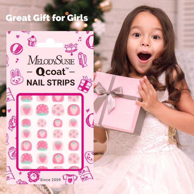 Qcoat Fully Cured Gel Nail Strips for Kids - Sweetheart Strawberry