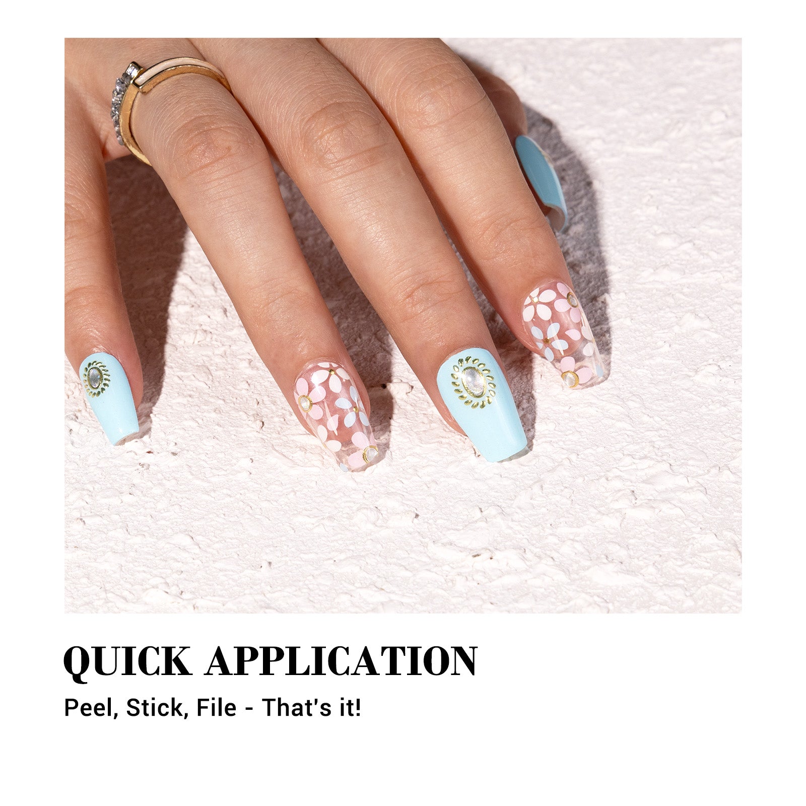 Qcoat Fully Cured Gel Nail Strips - Light Blue Crystal Flowers(US ONLY) - 图片3