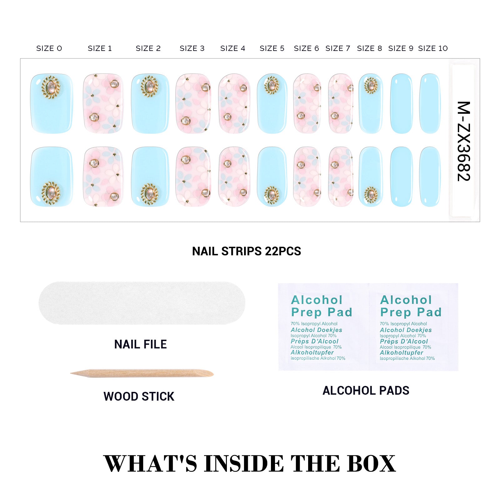 Qcoat Fully Cured Gel Nail Strips - Light Blue Crystal Flowers(US ONLY) - 图片4