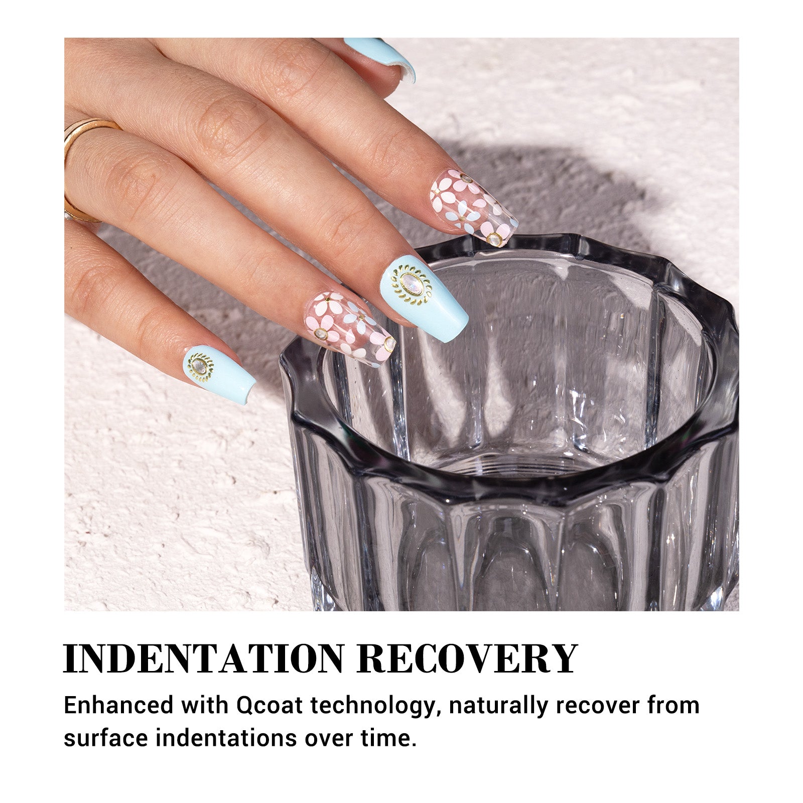 Qcoat Fully Cured Gel Nail Strips - Light Blue Crystal Flowers(US ONLY) - 图片5