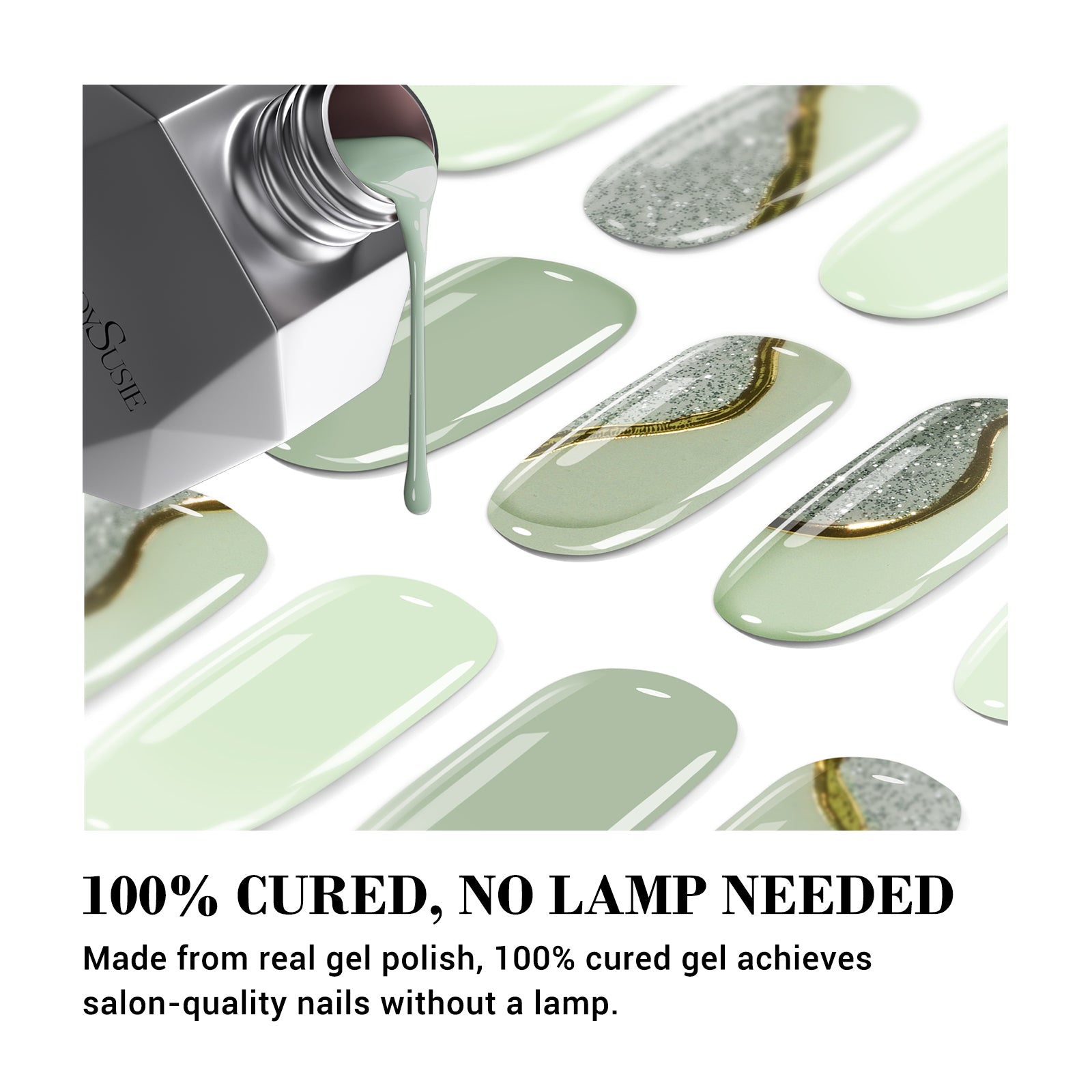 Qcoat Fully Cured Gel Nail Strips - Milky Green Waves(US ONLY) - 图片2