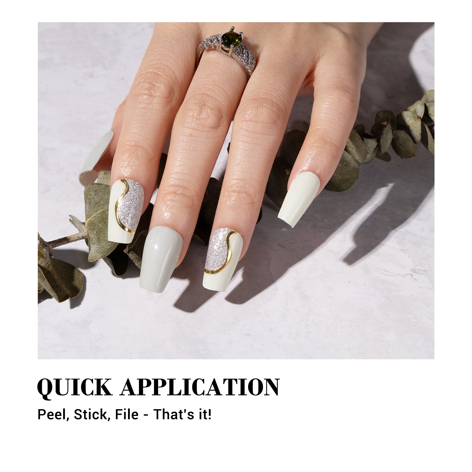 Qcoat Fully Cured Gel Nail Strips - Milky Green Waves(US ONLY) - 图片4