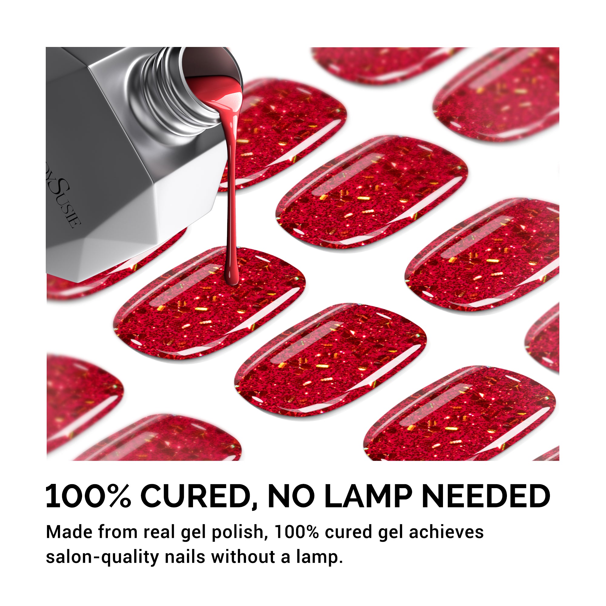 Qcoat Pedicure Fully Cured Gel Nail Strips-Red Glitter(US ONLY) - 图片2