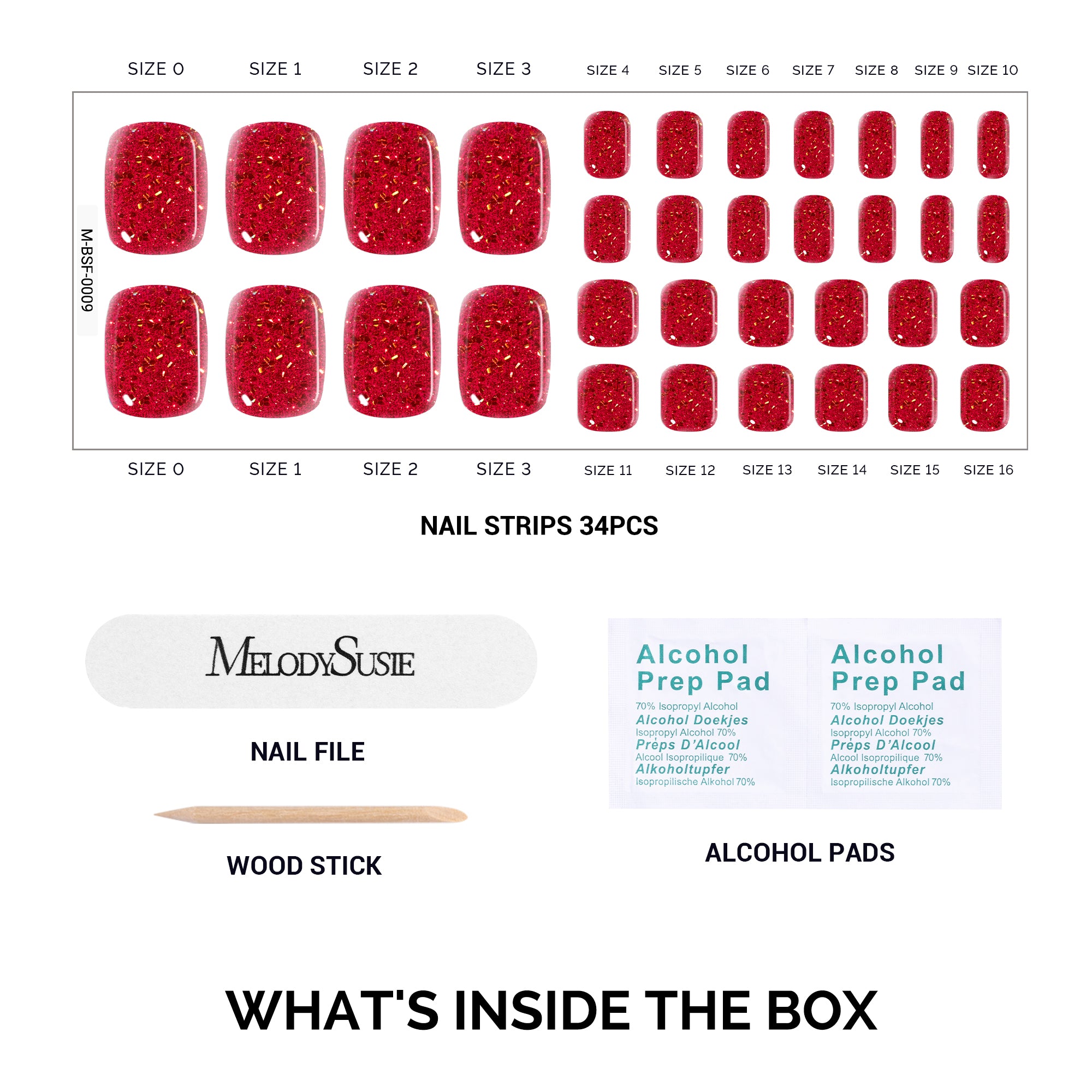 Qcoat Pedicure Fully Cured Gel Nail Strips-Red Glitter(US ONLY) - 图片4