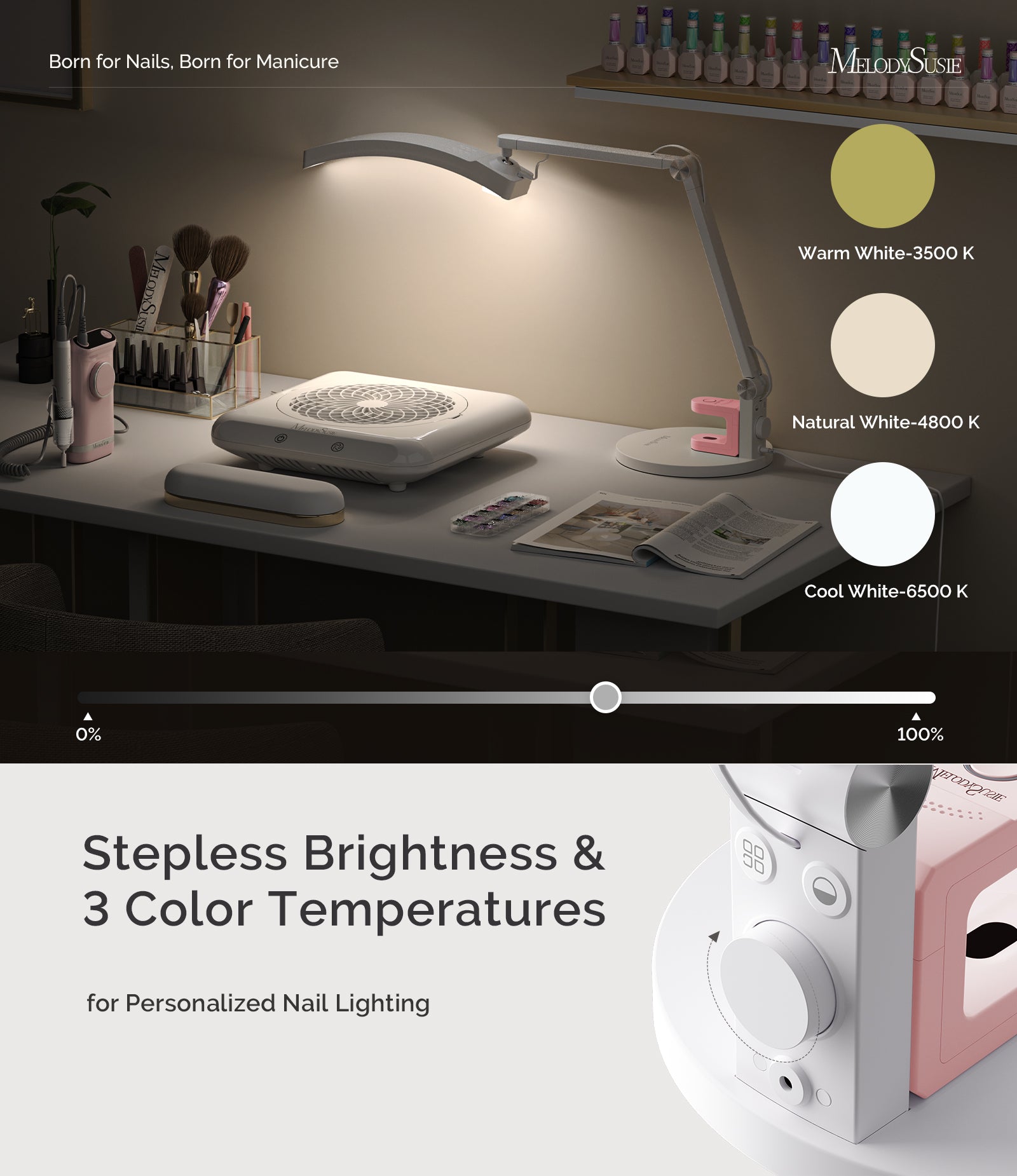 S-Pro29G Nail-Focused 3-Mode Manicure Table Lamp with Pink Mini Nail Lamp - 图片7