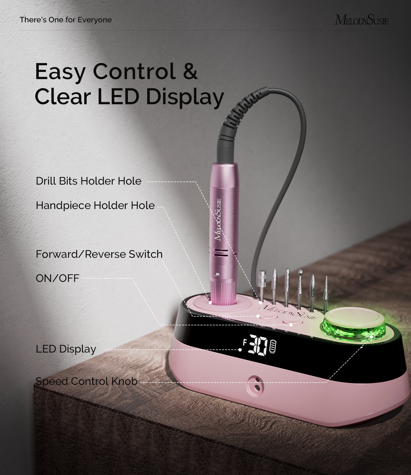 SC320A Desktop Multifunctional Rechargeable Nail Drill 30,000RPM - Pink - 图片2