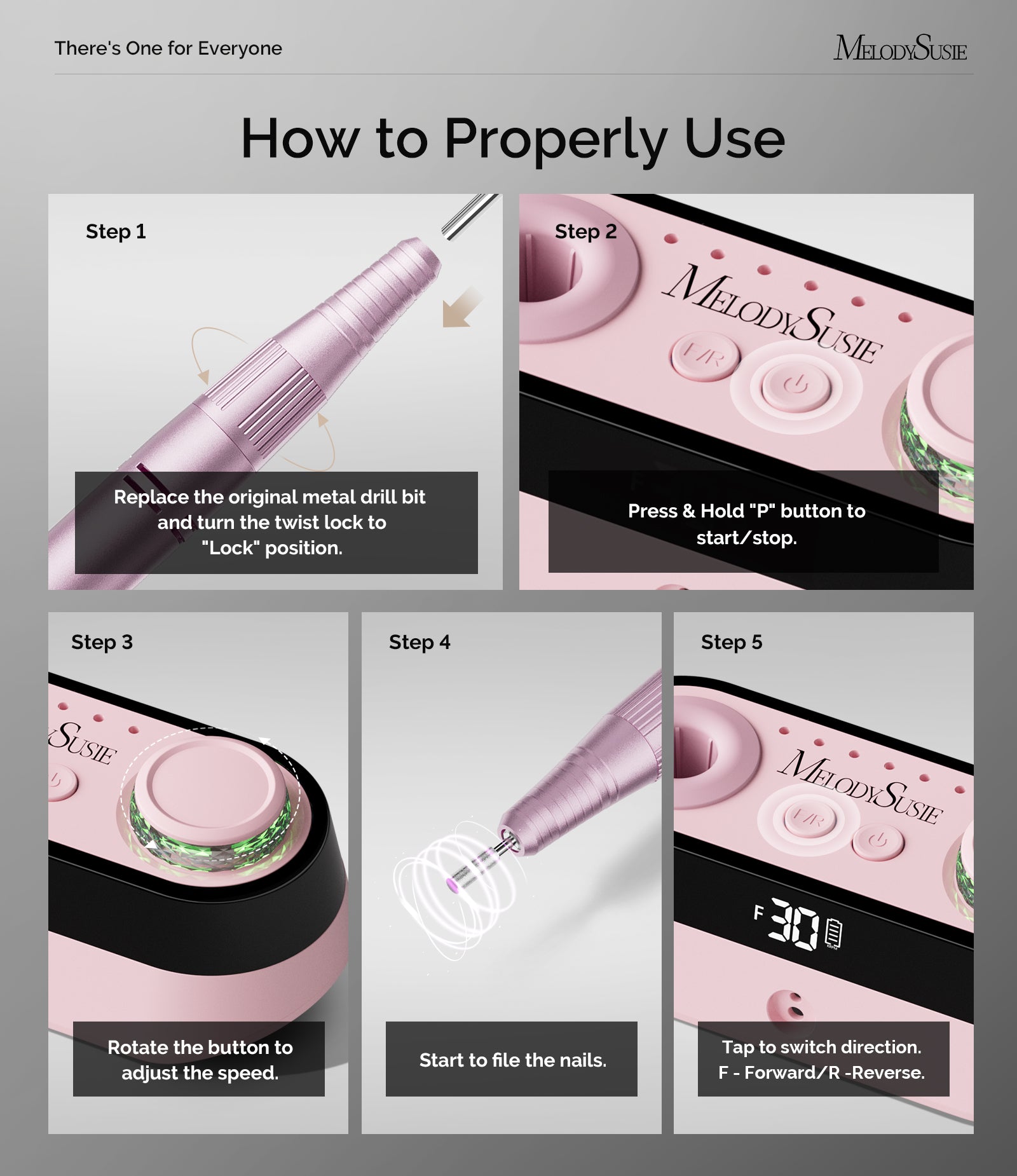 SC320A Desktop Multifunctional Rechargeable Nail Drill 30,000RPM - Pink - 图片8