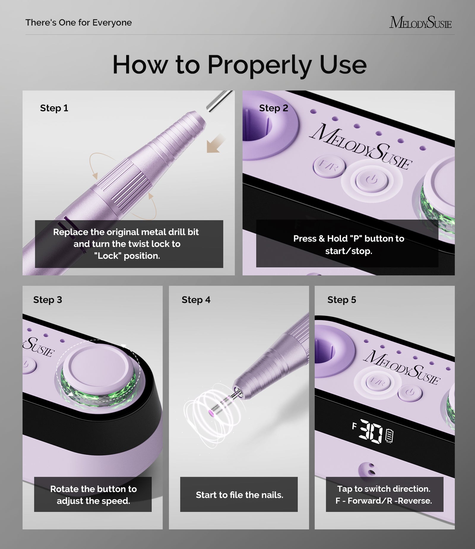 SC320A Desktop Multifunctional Rechargeable Nail Drill 30,000RPM - Purple - 图片6