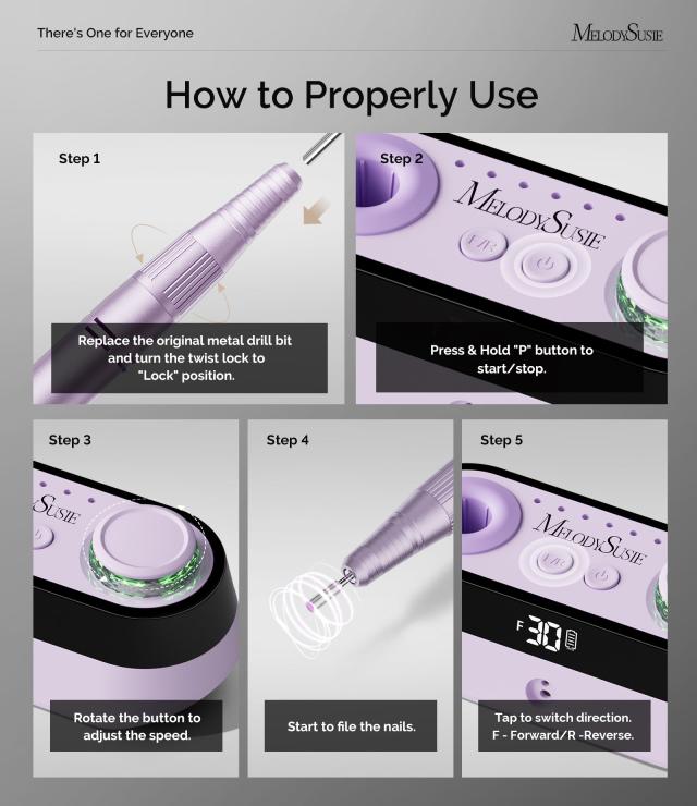 SC320A Desktop Multifunctional Rechargeable Nail Drill 30,000RPM - Purple