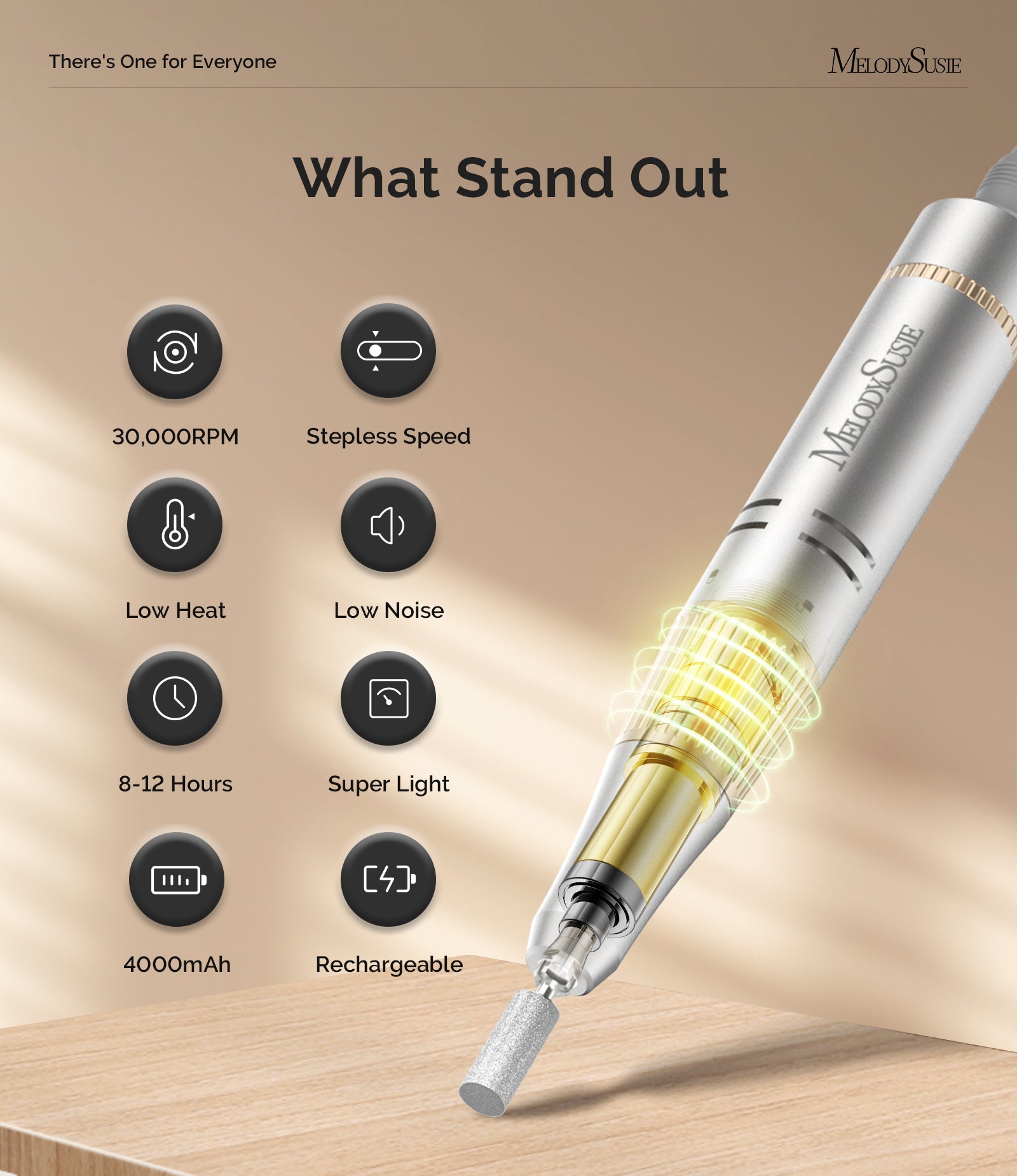 SC320F Clip-On Rechargeable Nail Drill 30,000RPM - Pink Gold - 图片2