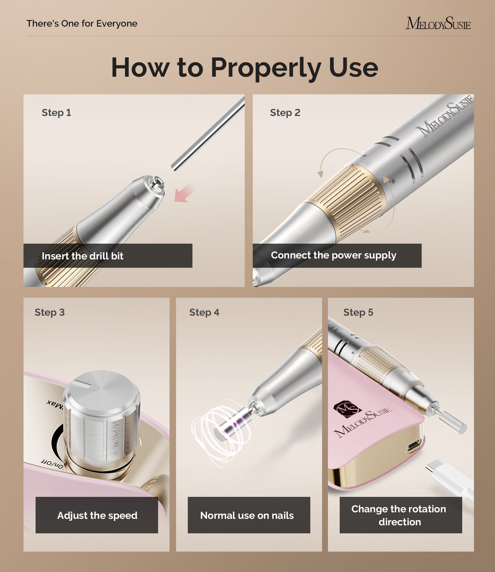 SC320F Clip-On Rechargeable Nail Drill 30,000RPM - Pink Gold - 图片4