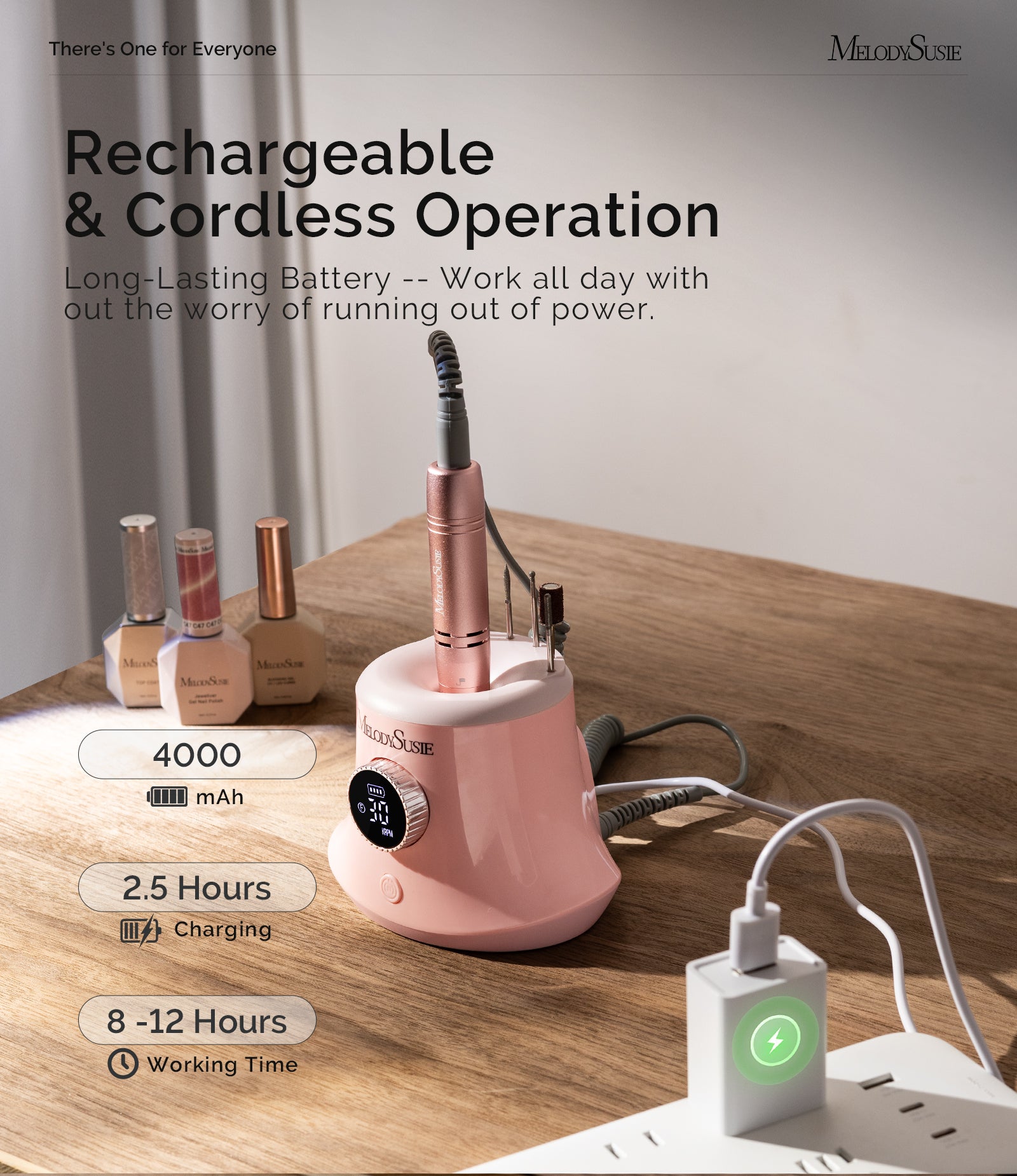 SC320G Desktop Multifunctional Rechargeable Nail Drill 30,000RPM - Pink - 图片5