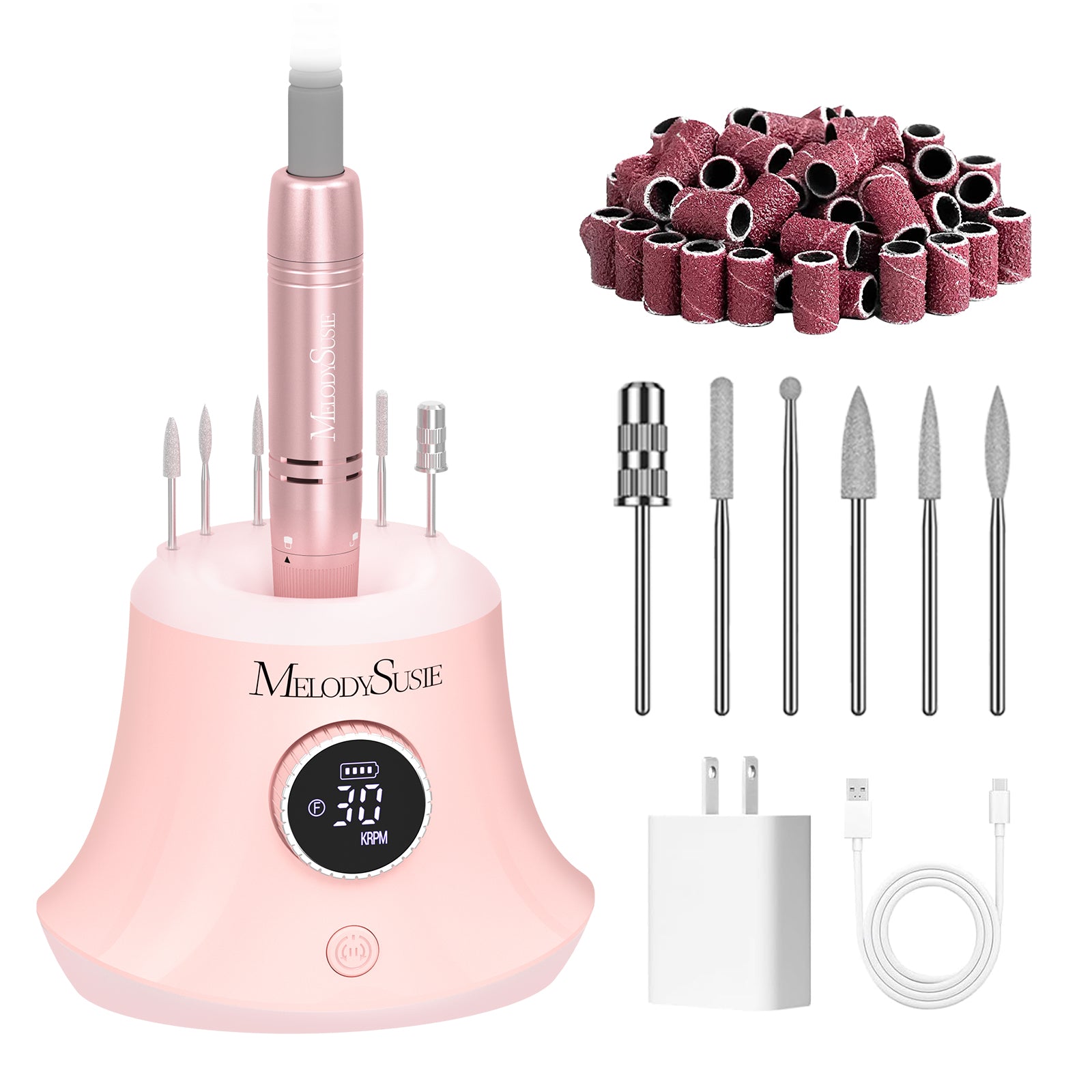 SC320G Desktop Multifunctional Rechargeable Nail Drill 30,000RPM - Pink