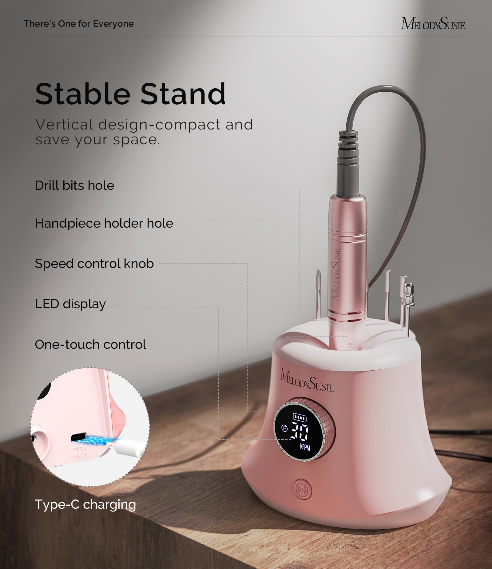 SC320G Desktop Multifunctional Rechargeable Nail Drill 30,000RPM - Pink - 图片4