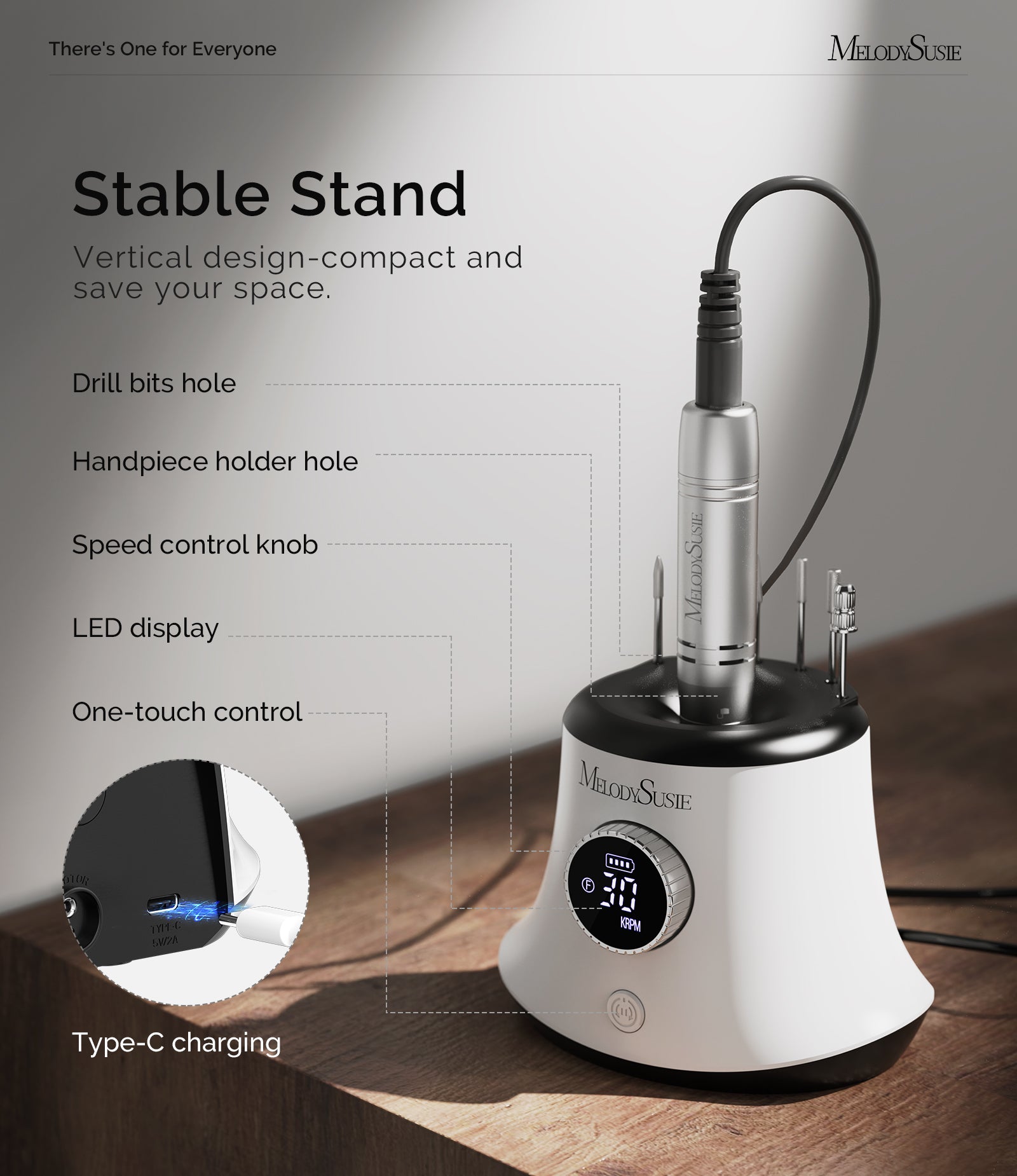 SC320G Desktop Multifunctional Rechargeable Nail Drill 30,000RPM - 图片6