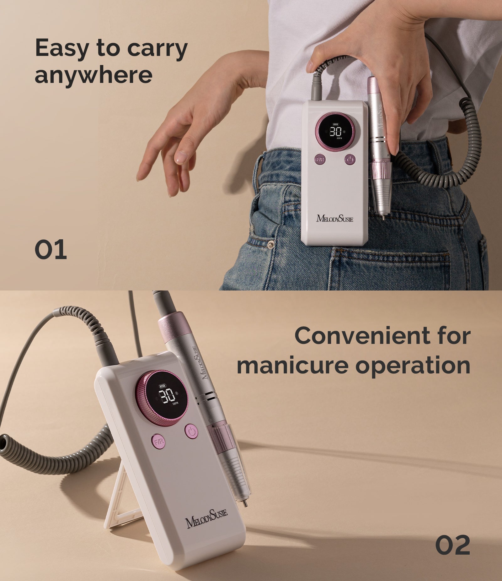 SC330G Clip-On Rechargeable 2-in-1 Nail Drill with Built-In Stand 30,000RPM - 图片6