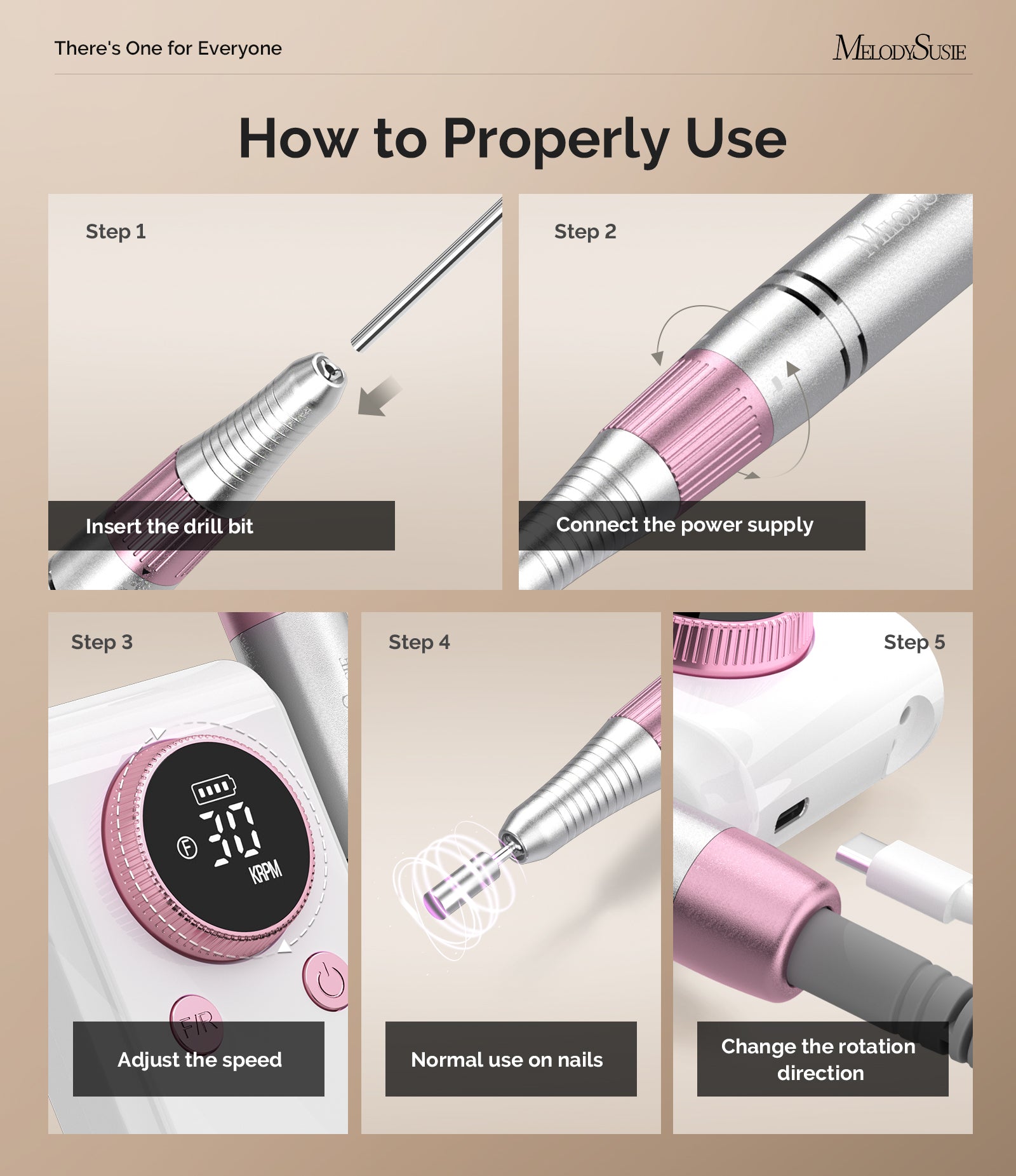SC330G Clip-On Rechargeable 2-in-1 Nail Drill with Built-In Stand 30,000RPM - Pink - 图片4