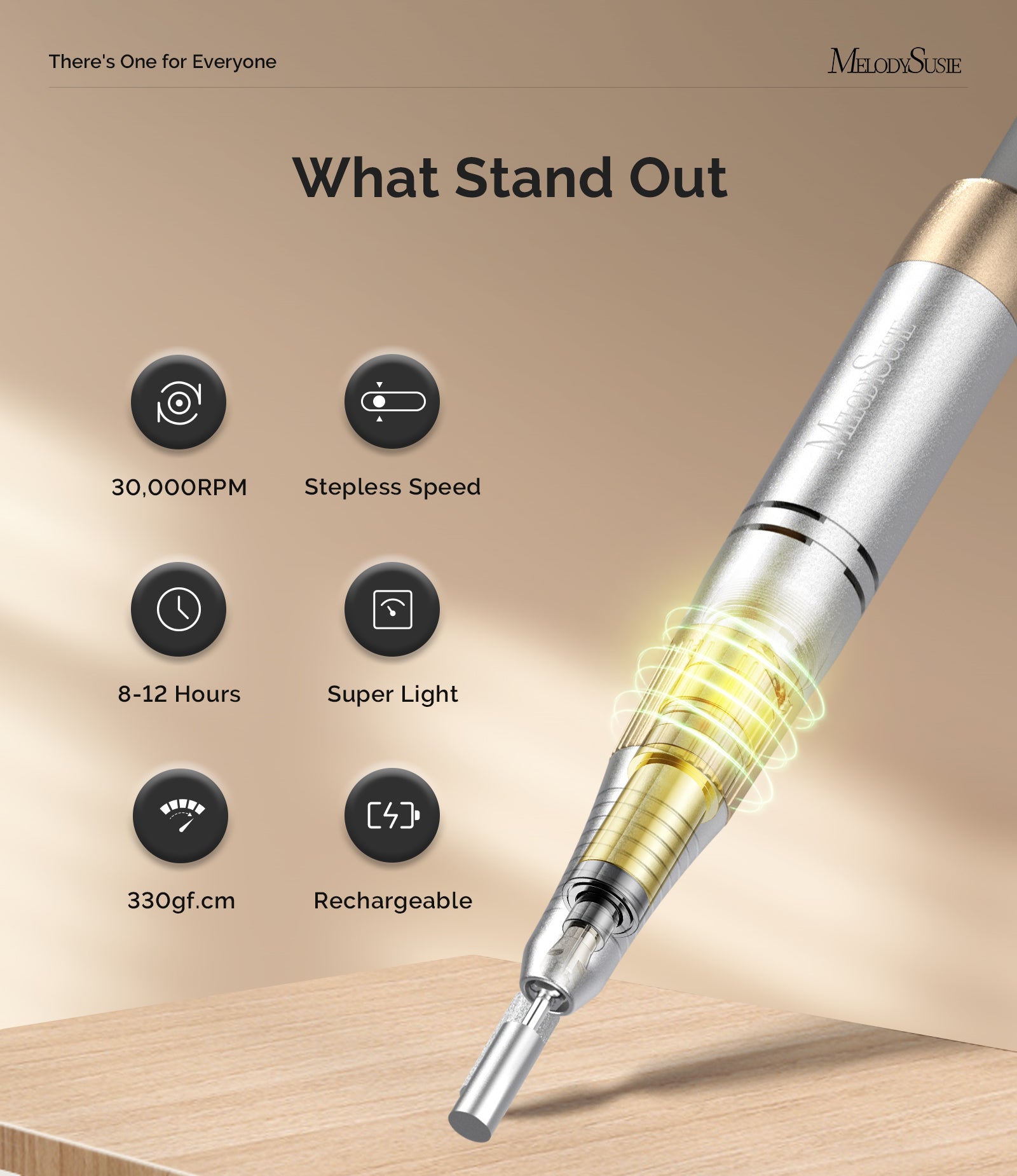 SC330G Clip-On Rechargeable 2-in-1 Nail Drill with Built-In Stand 30,000RPM - White Gold - 图片3