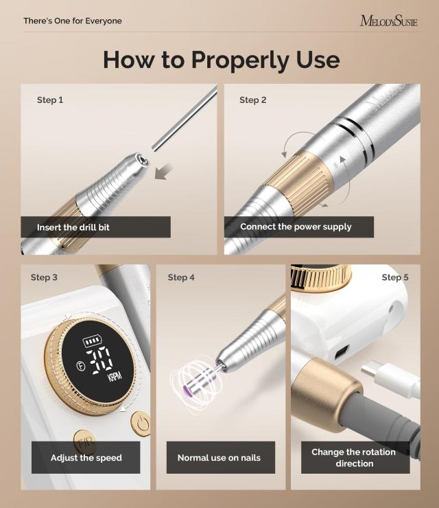 SC330G Clip-On Rechargeable 2-in-1 Nail Drill with Built-In Stand 30,000RPM - White Gold