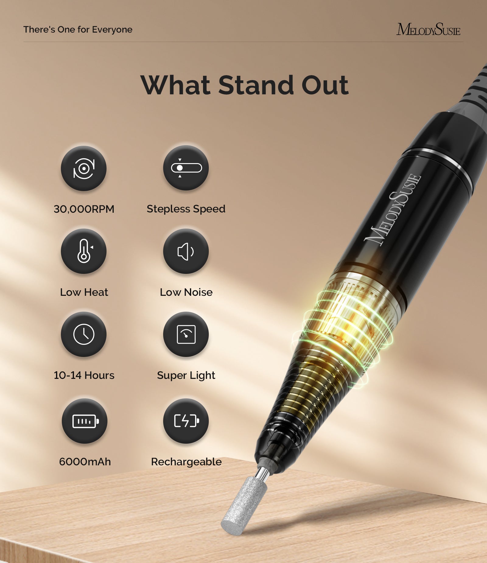 Selene(SC320D) Rechargeable Nail Drill 30,000 RPM (Black) - 图片3