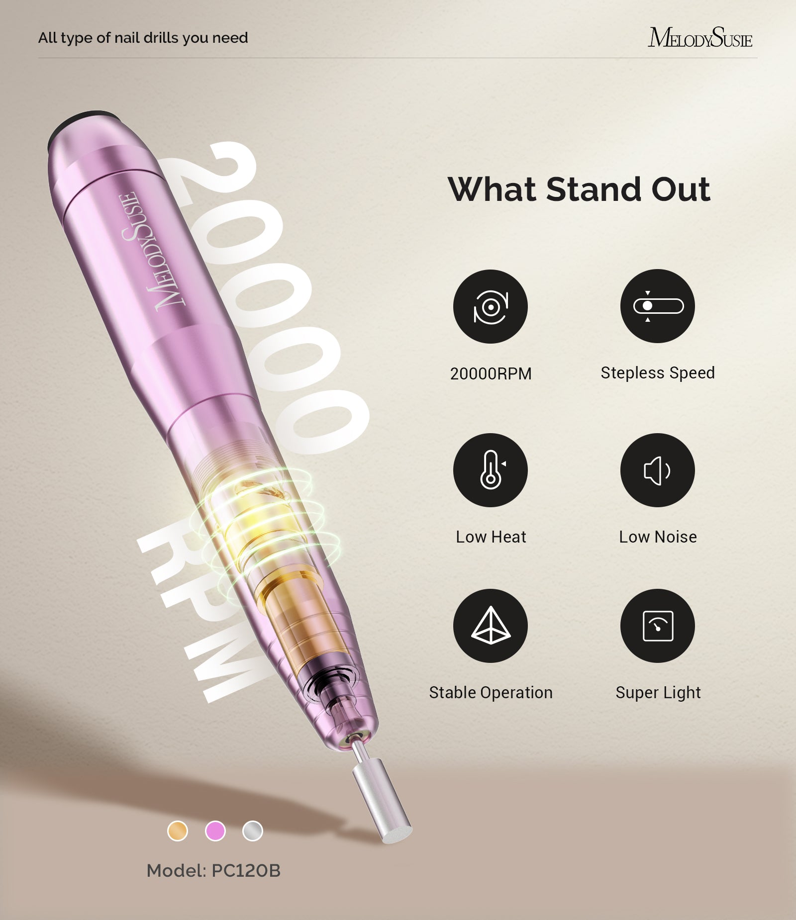 Sheen(PC120B) Pen-Shaped Portable Nail Drill 20,000RPM - 图片7