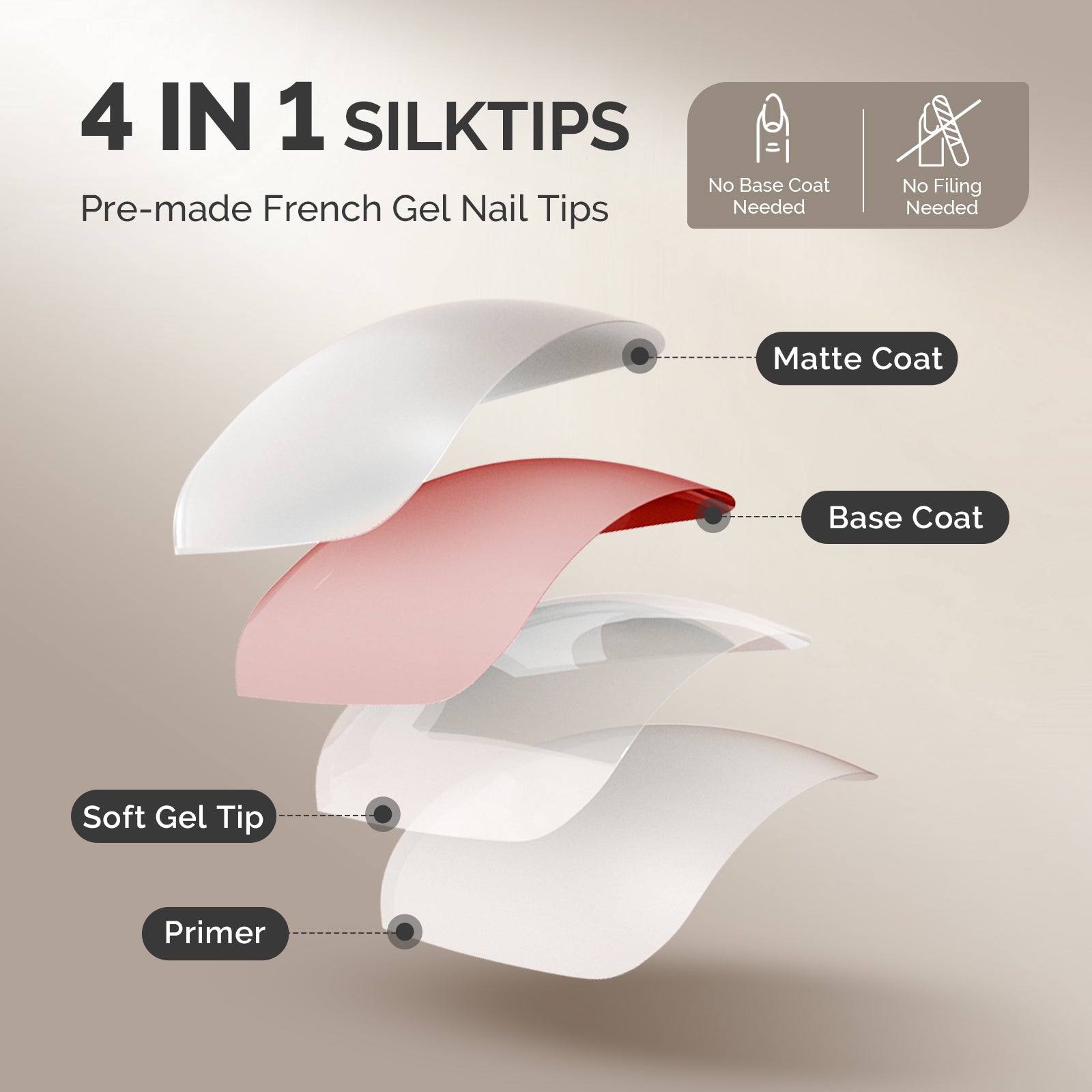 SilkTips 4 in 1  French Soft Gel Nail Tips - 150Pcs (US ONLY) - 图片4