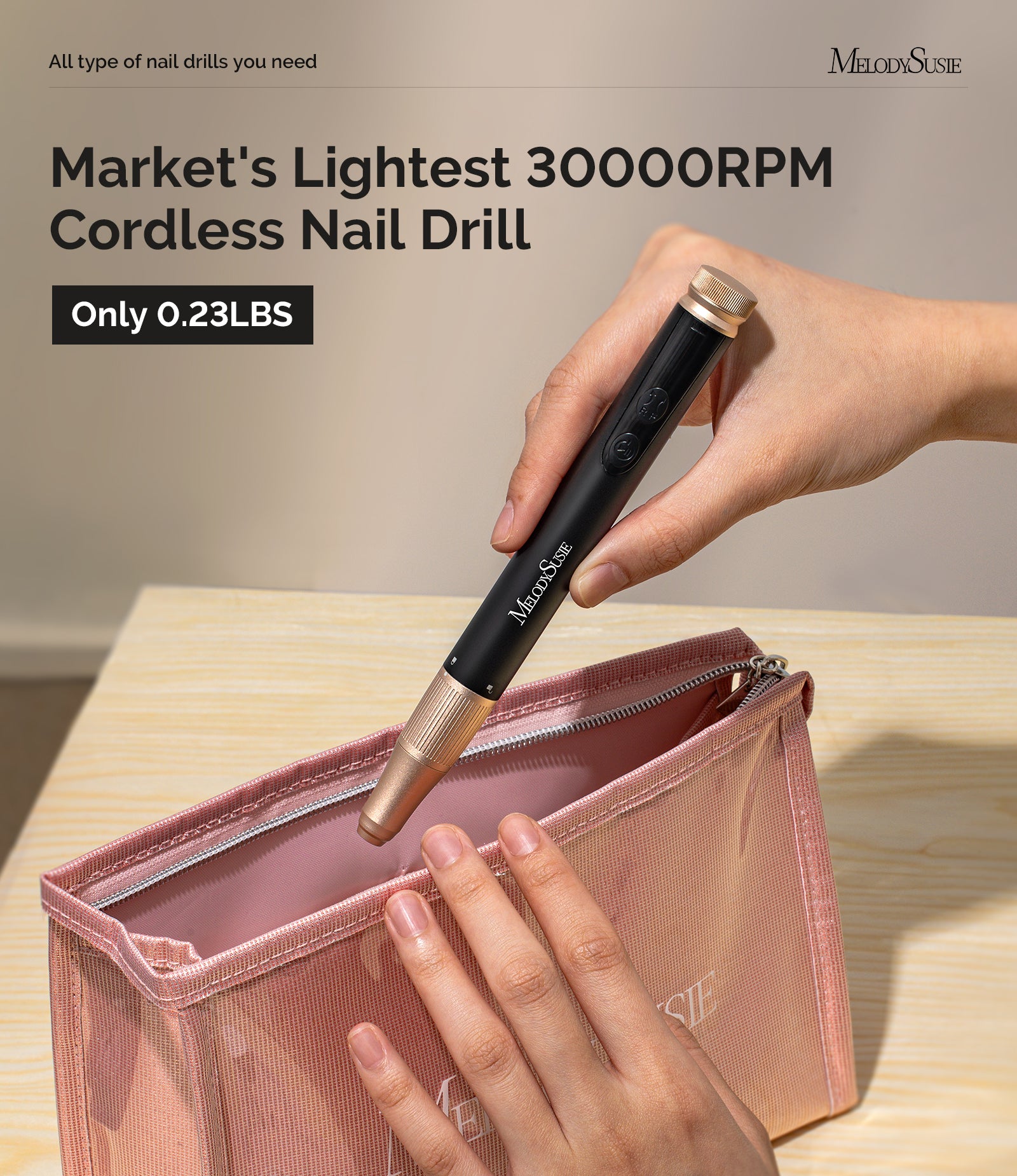 SM180F Pen-Shaped Rechargeable Nail Drill 30,000RPM - Black - 图片5