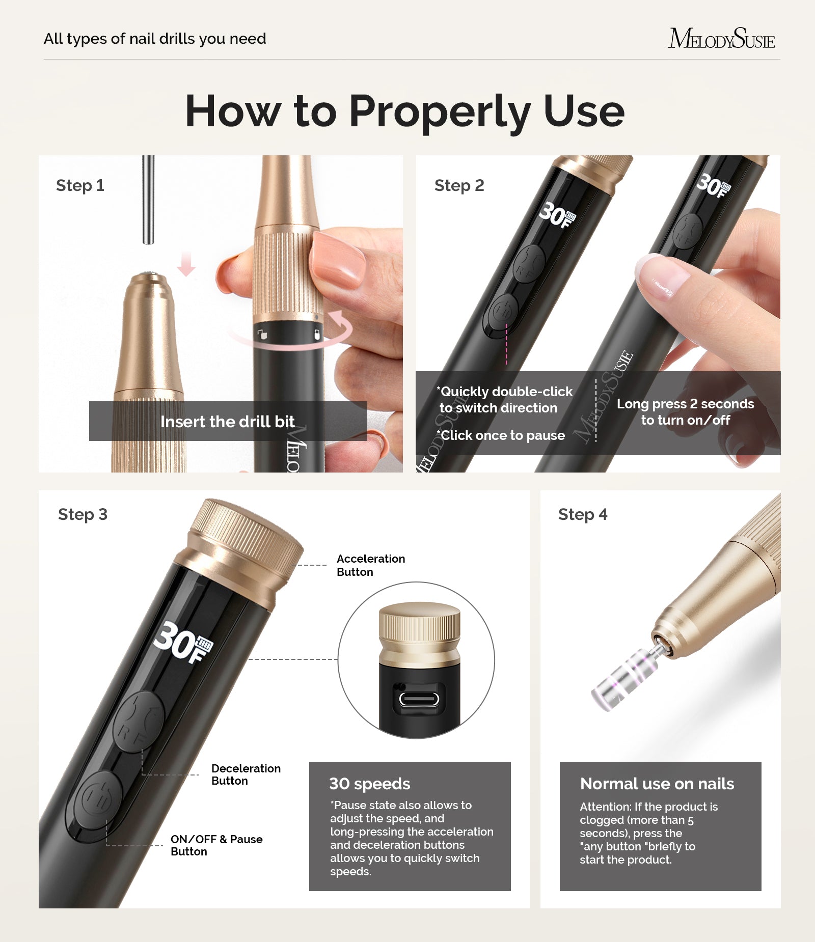 SM180F Pen-Shaped Rechargeable Nail Drill 30,000RPM - Black - 图片8